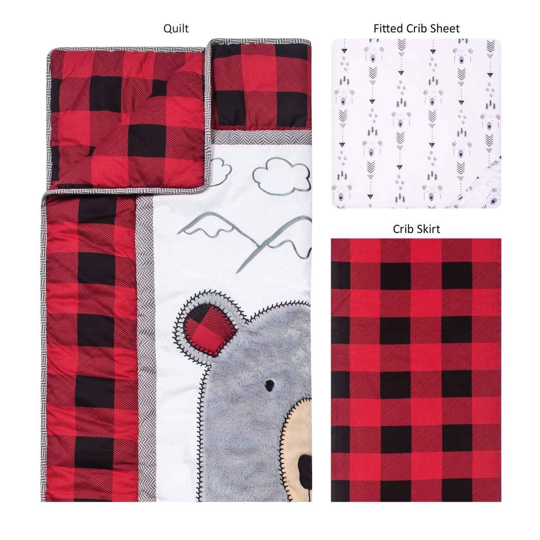 Slumbering Bear Red 3 Pc Baby Bedding Set - Thumbnail - Image 2