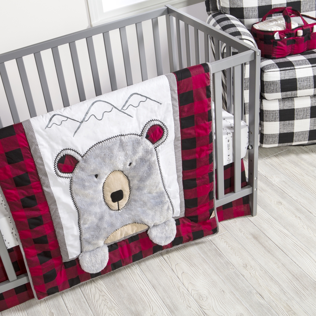 Slumbering Bear Red 3 Pc Baby Bedding Set - Thumbnail - Image 9