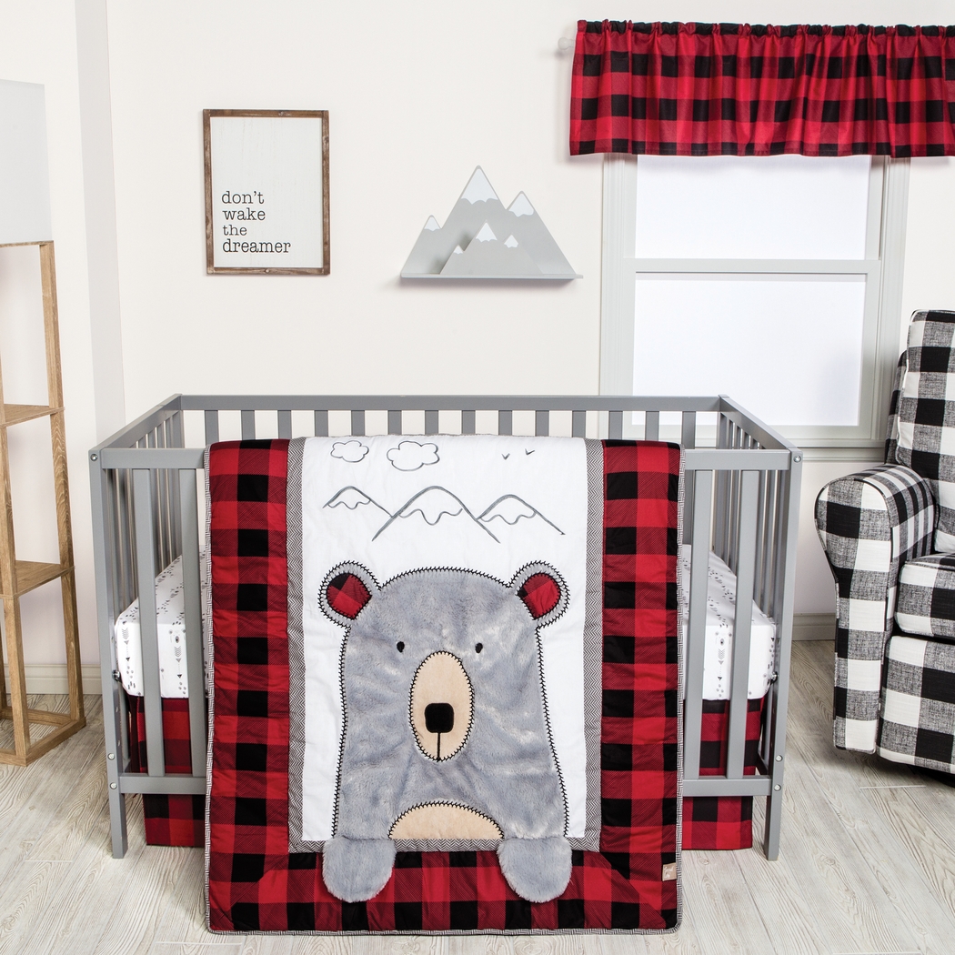 Slumbering Bear Red 3 Pc Baby Bedding Set - Thumbnail - Image 1