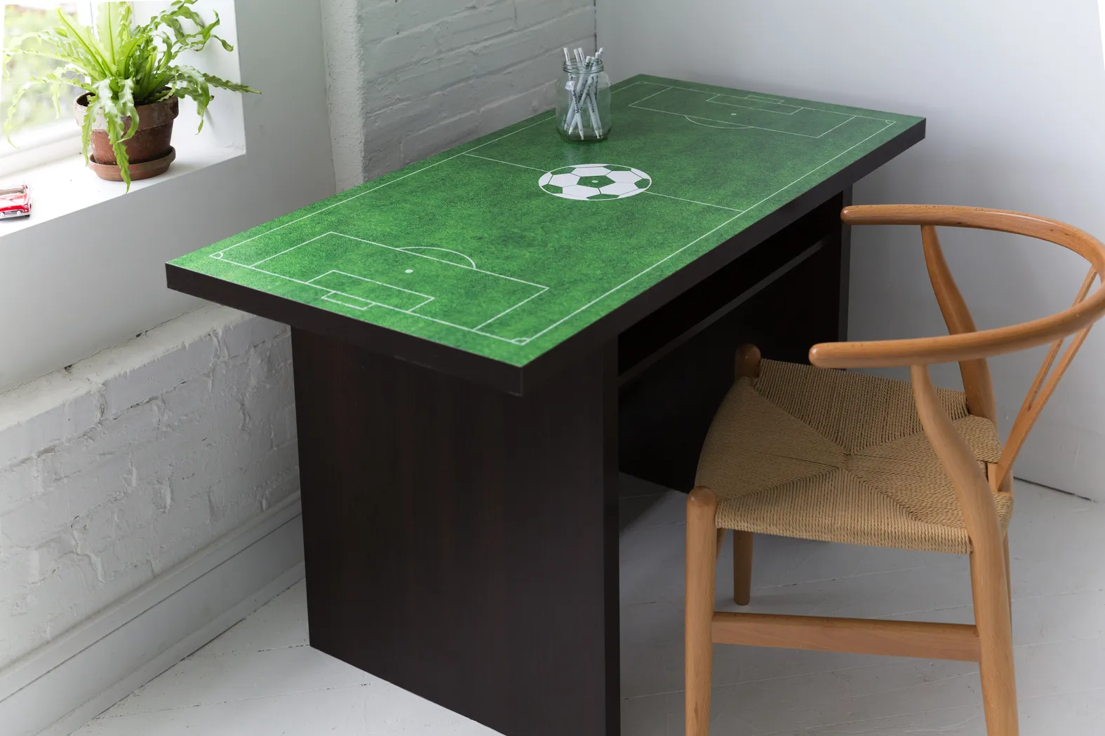 Soccer Pitch White Desk with Shelf - Thumbnail - Image 2