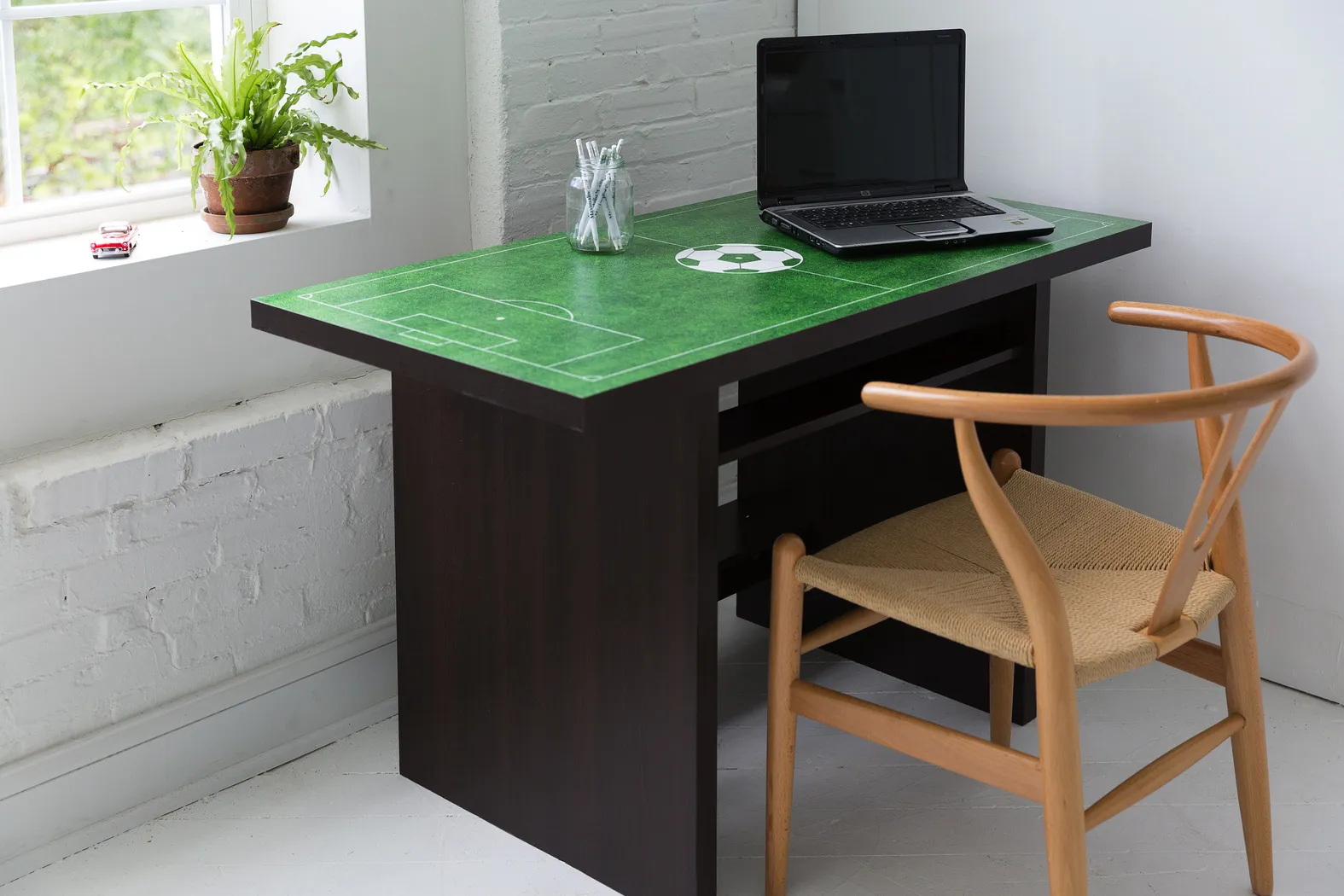 Soccer Pitch White Desk with Shelf - Thumbnail - Image 3