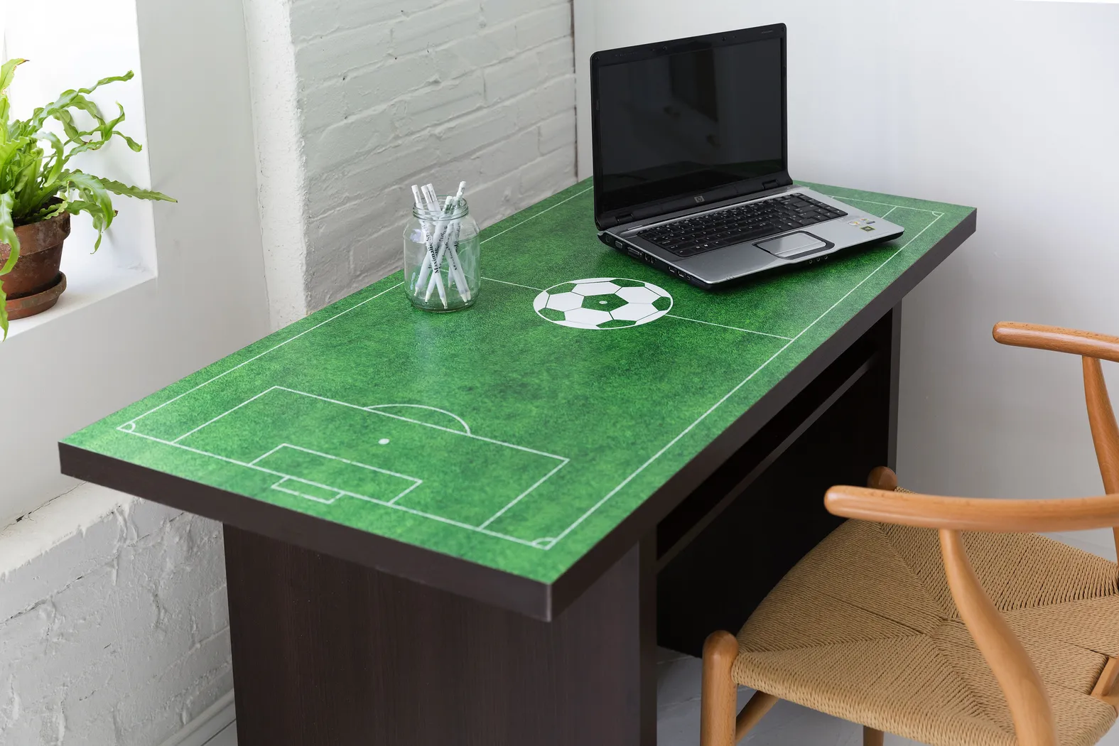 Soccer Pitch White Desk with Shelf - Thumbnail - Image 4