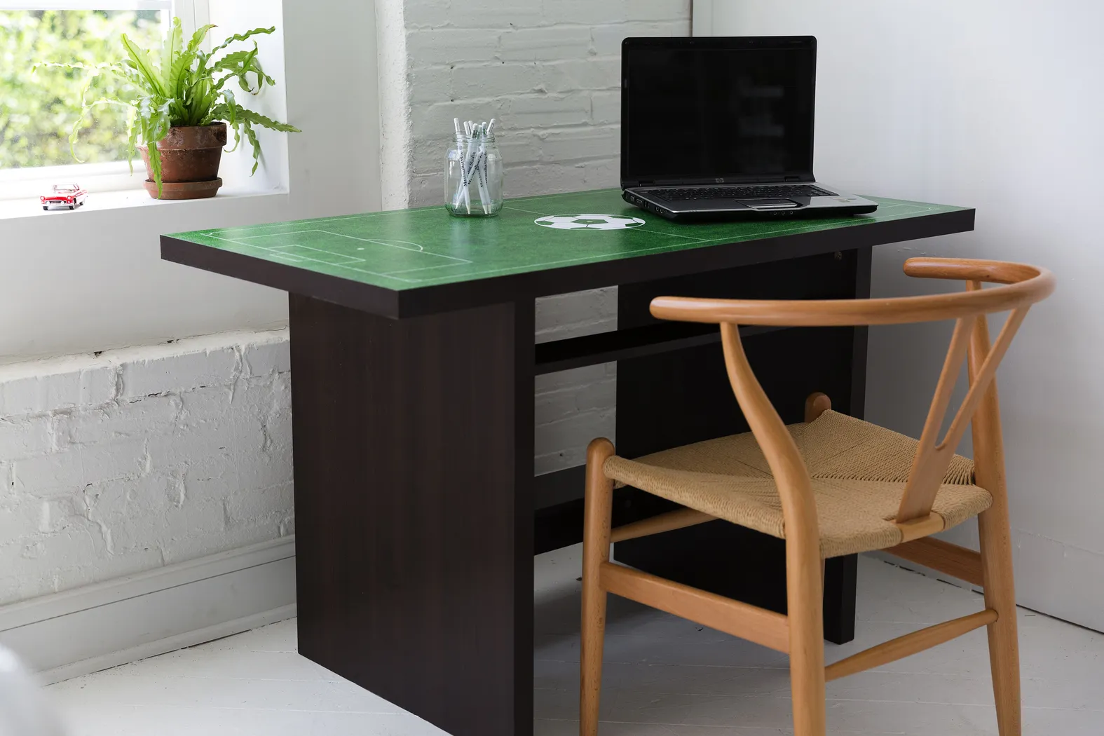 Soccer Pitch White Desk with Shelf - Thumbnail - Image 5