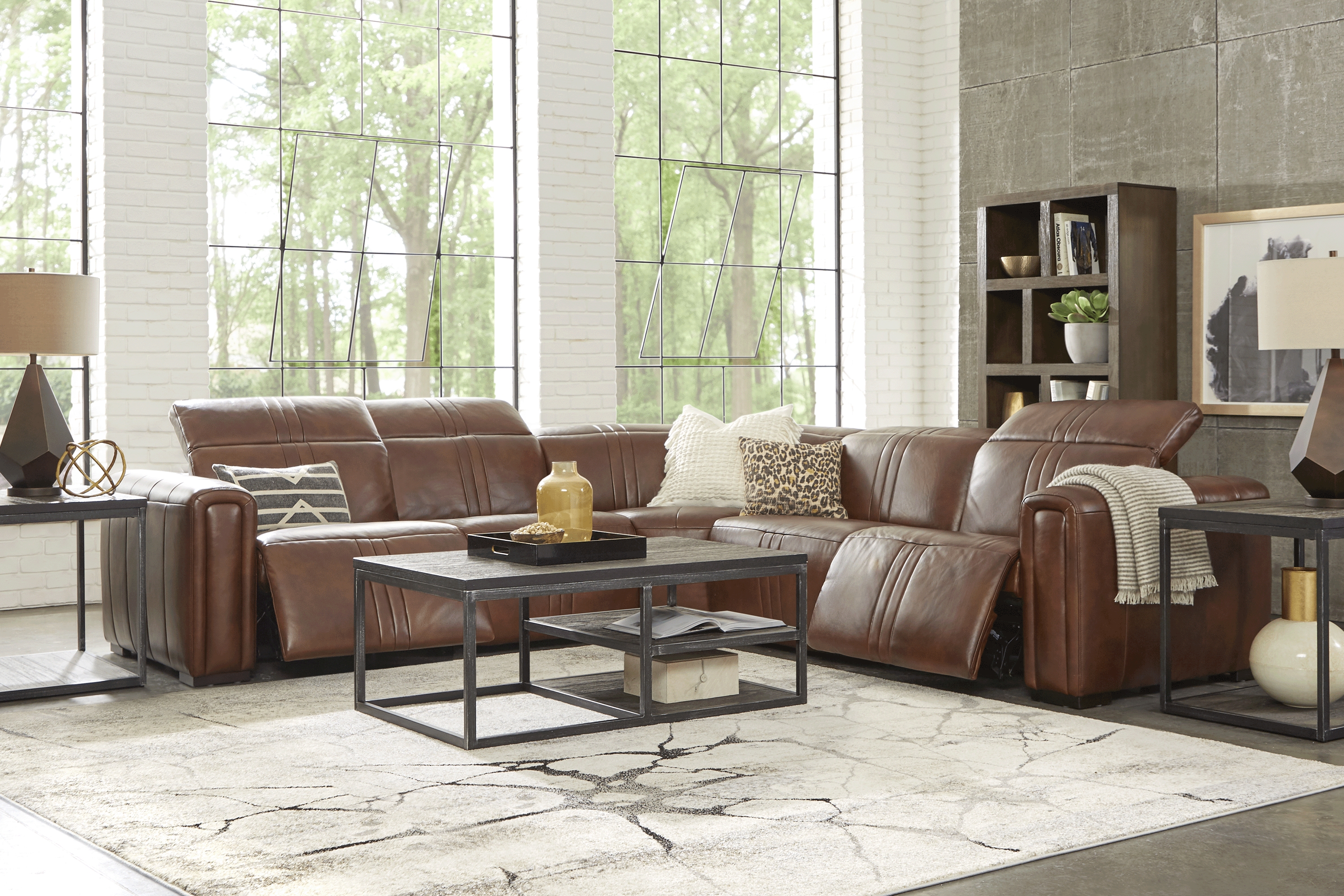 Bennett Valley Brown 5 Pc Leather Dual Power Reclining Sectional - Thumbnail - Image 2