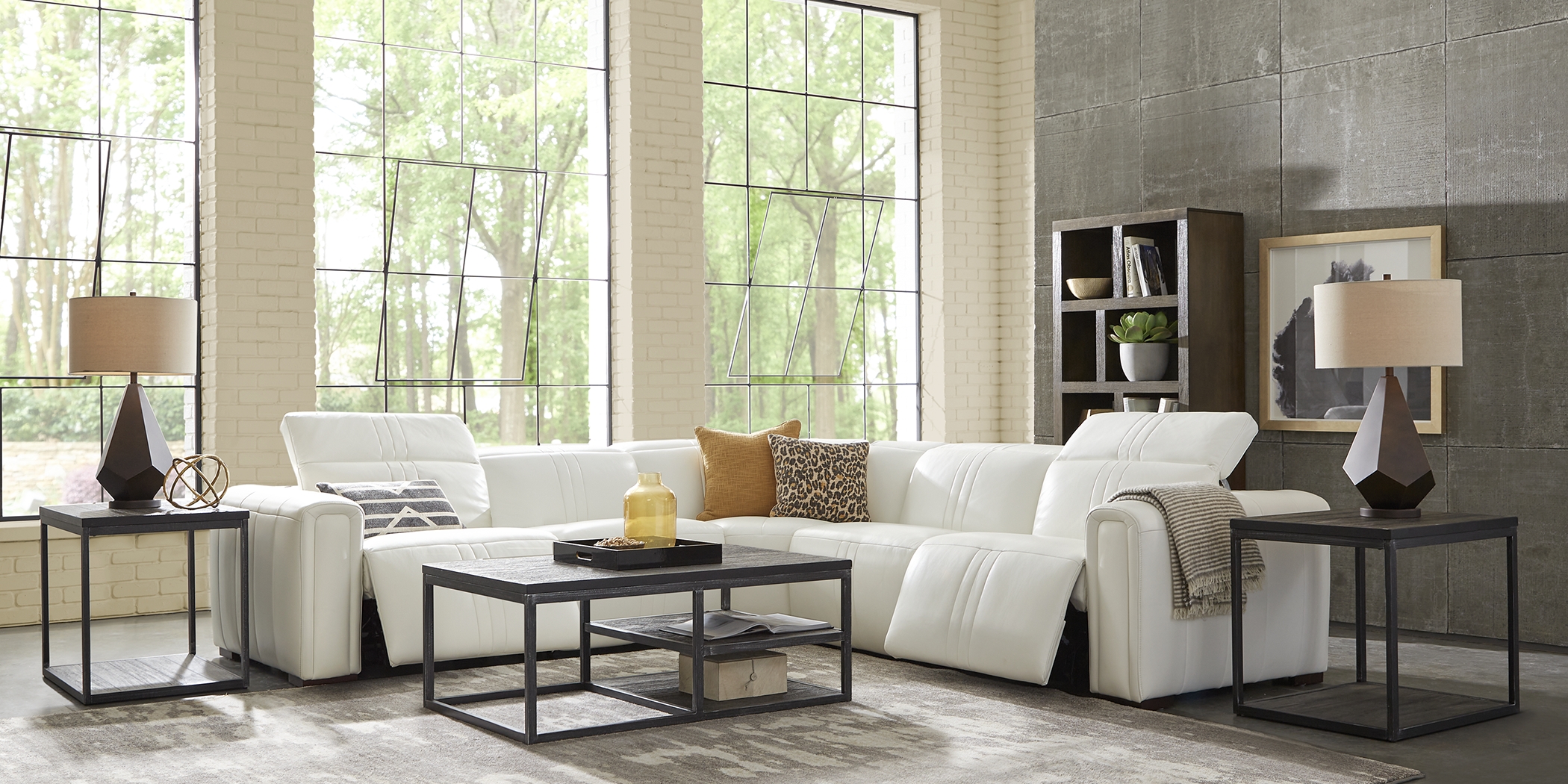 Bennett Valley White 5 Pc Leather Dual Power Reclining Sectional - Thumbnail - Image 2