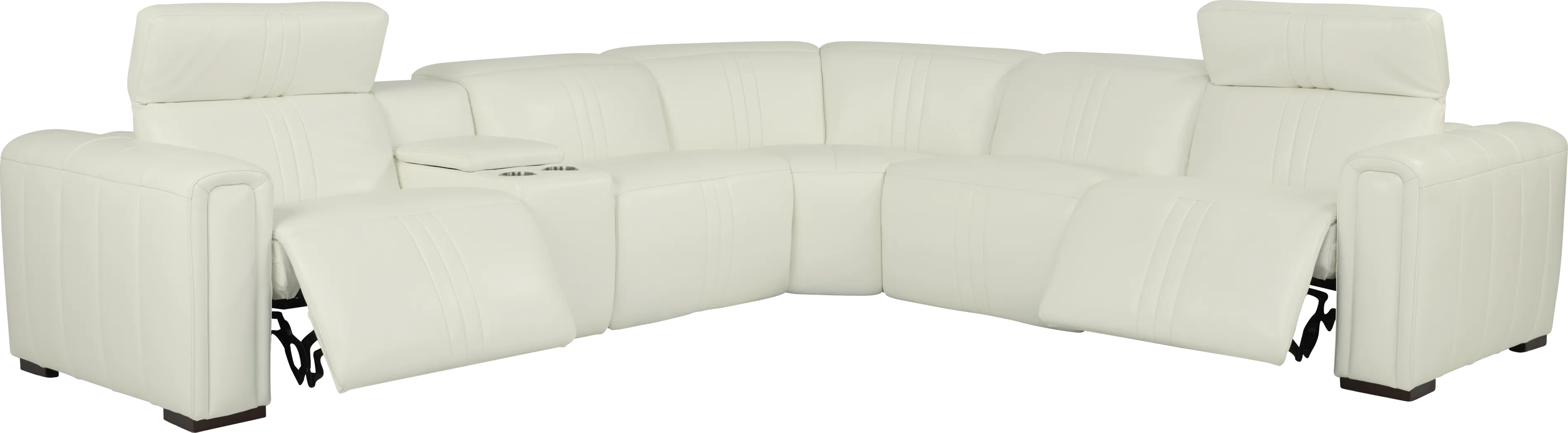 Bennett Valley White 6 Pc Leather Dual Power Reclining Sectional - Thumbnail - Image 1