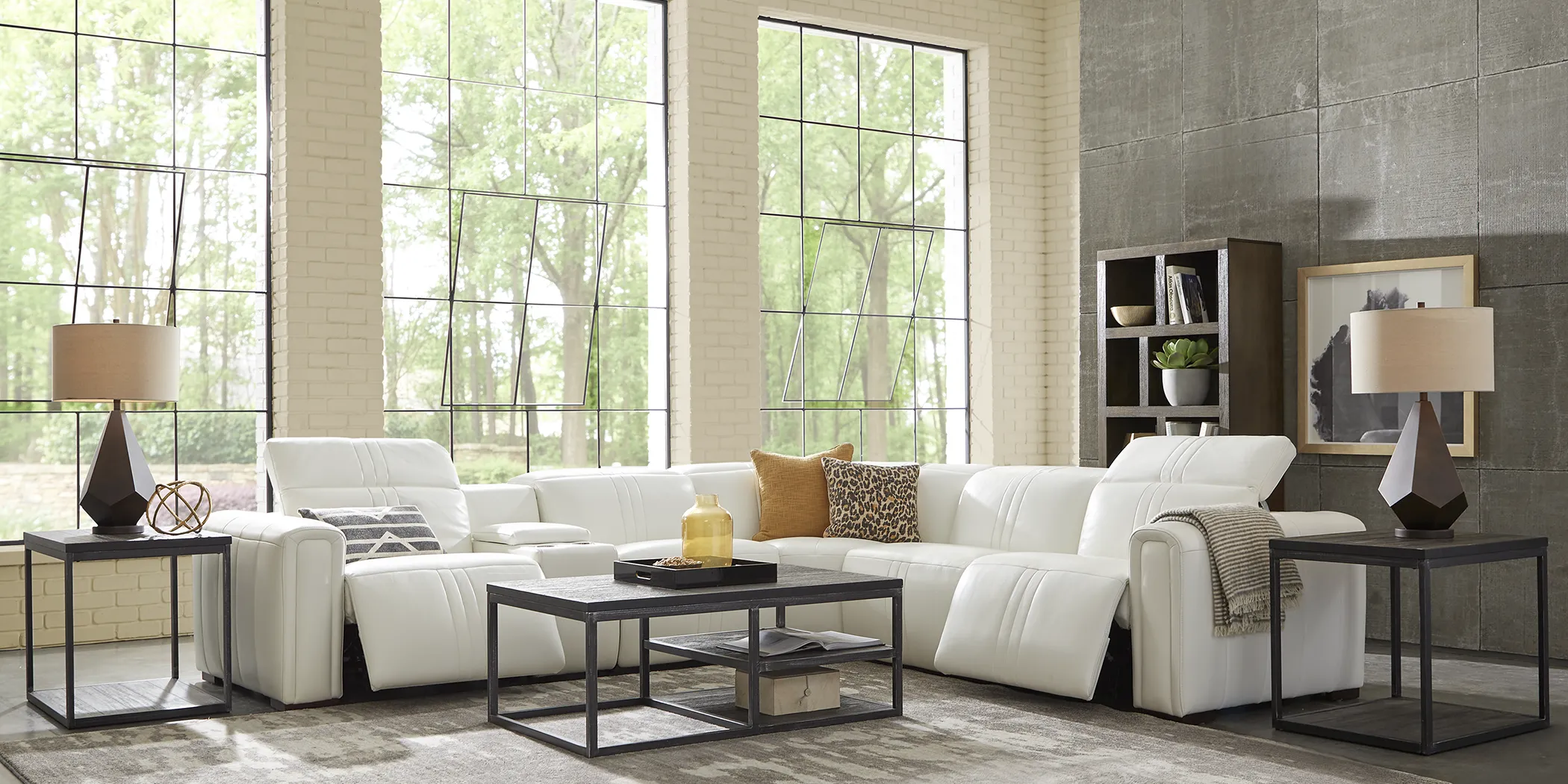 Bennett Valley White 6 Pc Leather Dual Power Reclining Sectional - Thumbnail - Image 2