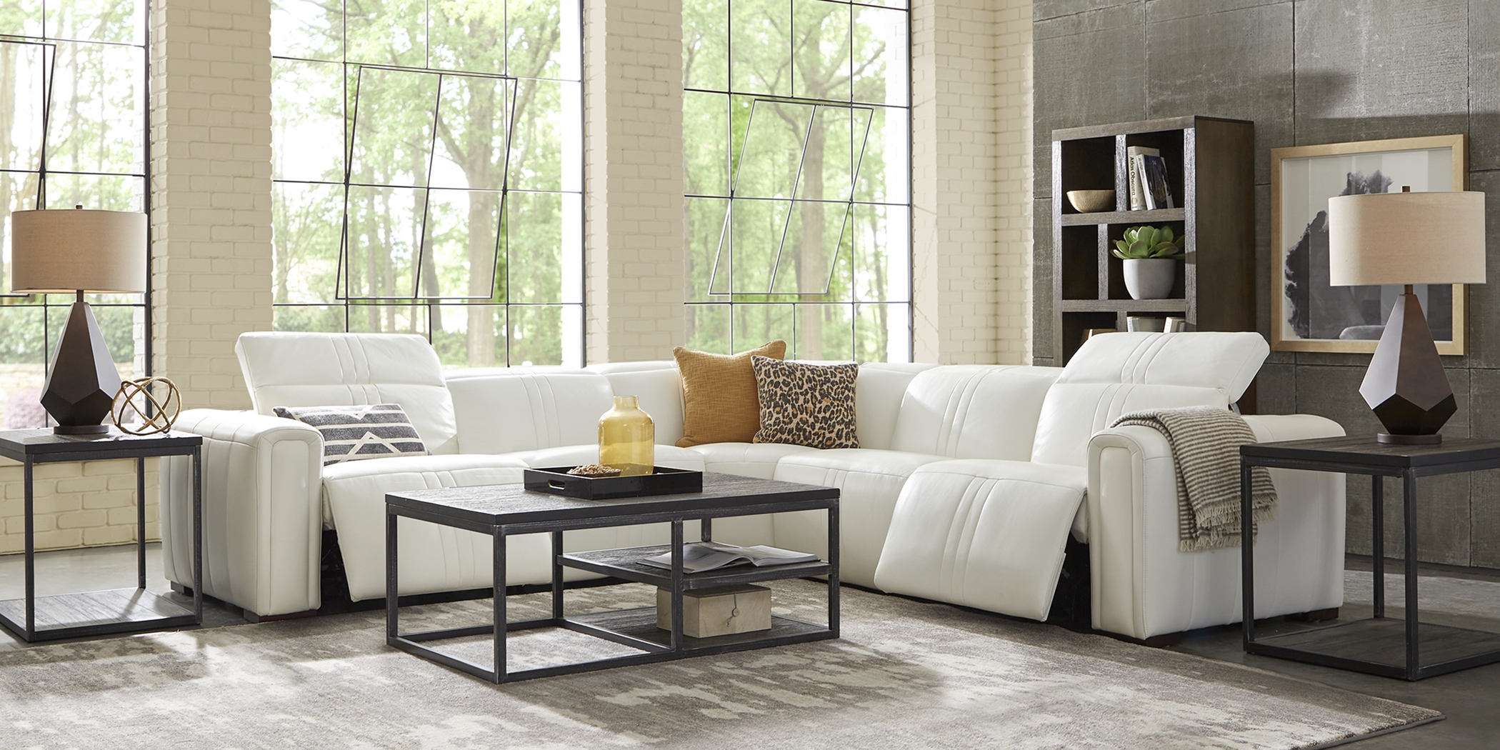 Bennett Valley White 8 Pc Leather Dual Power Reclining Sectional Living Room - Thumbnail - Image 1