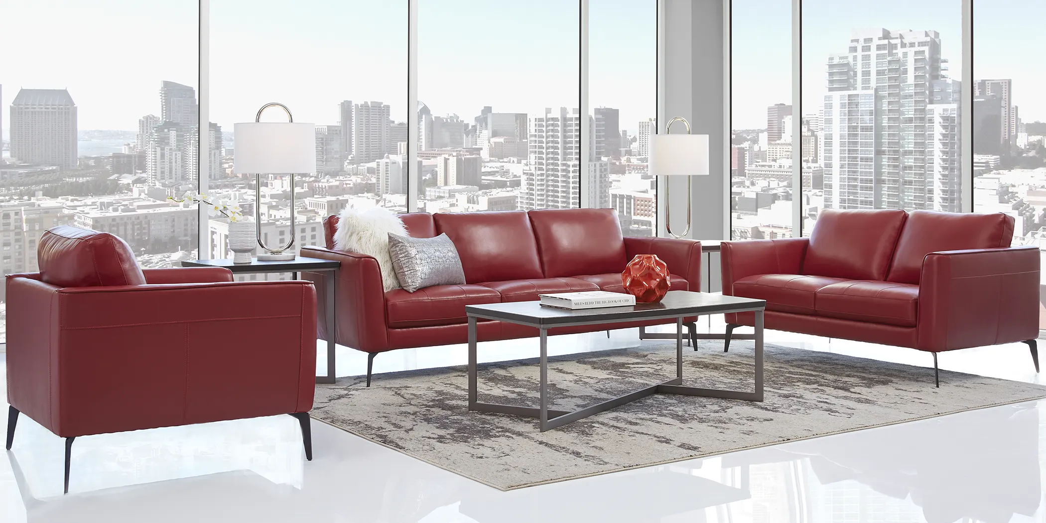 Brazil Red 2 Pc Leather Living Room - Thumbnail - Image 1