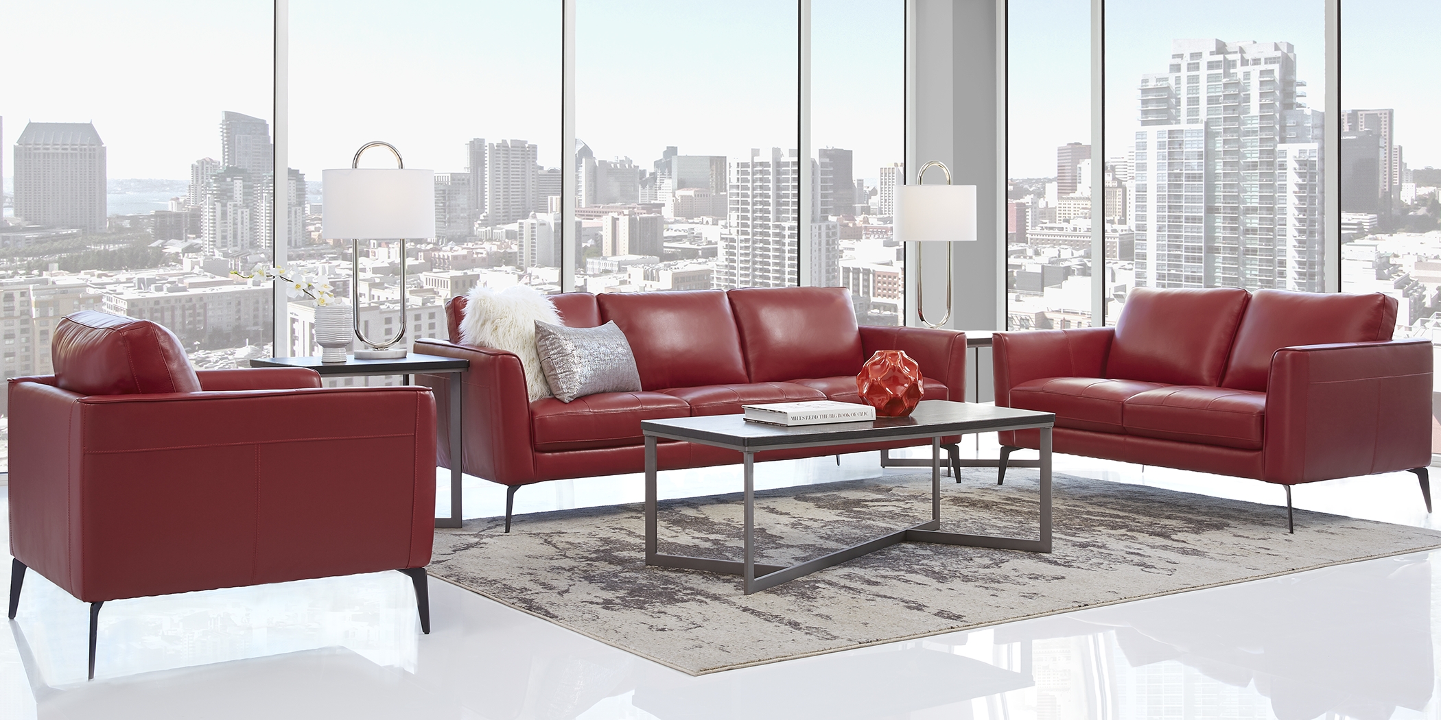 Brazil Red 3 Pc Leather Living Room - Thumbnail - Image 1