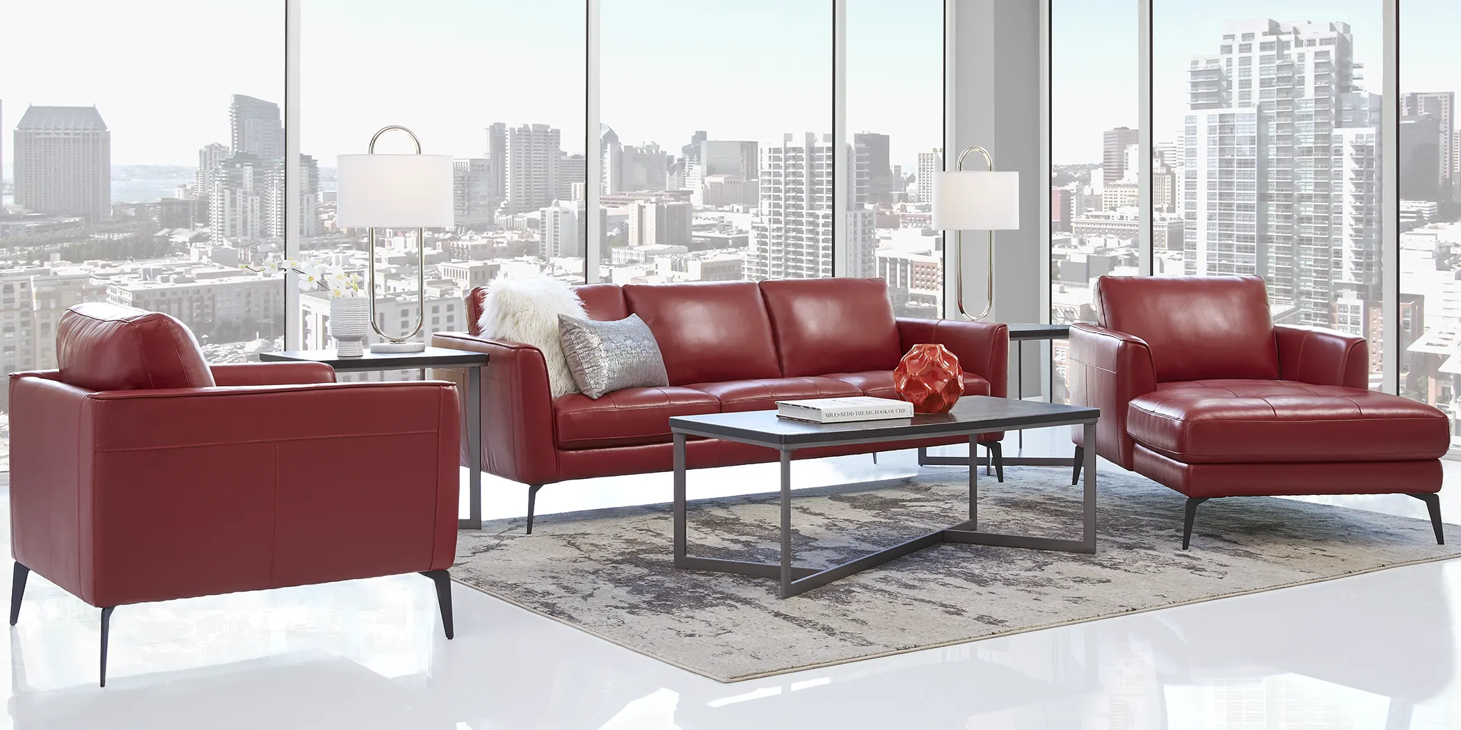 Brazil Red 5 Pc Leather Living Room - Thumbnail - Image 1