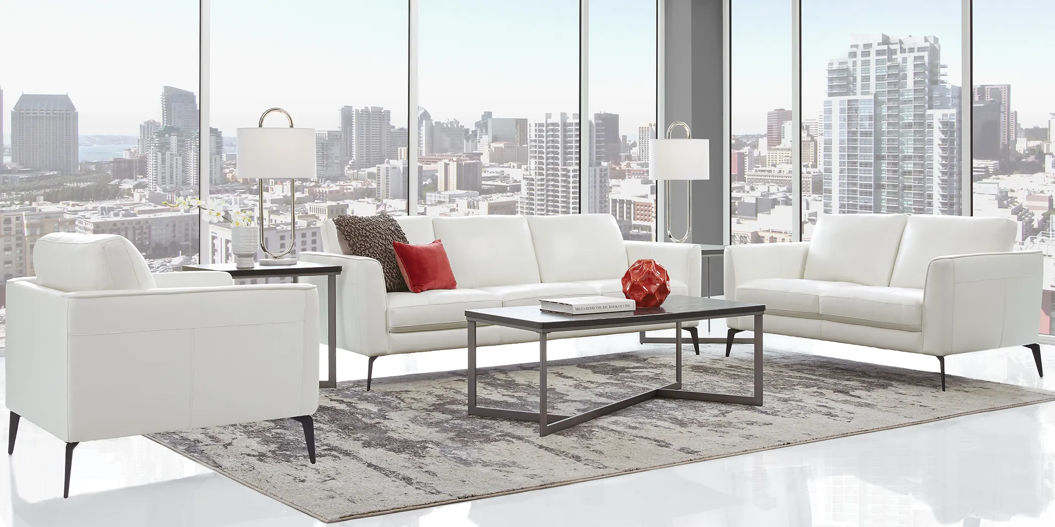 Brazil White 5 Pc Leather Living Room - Thumbnail - Image 1