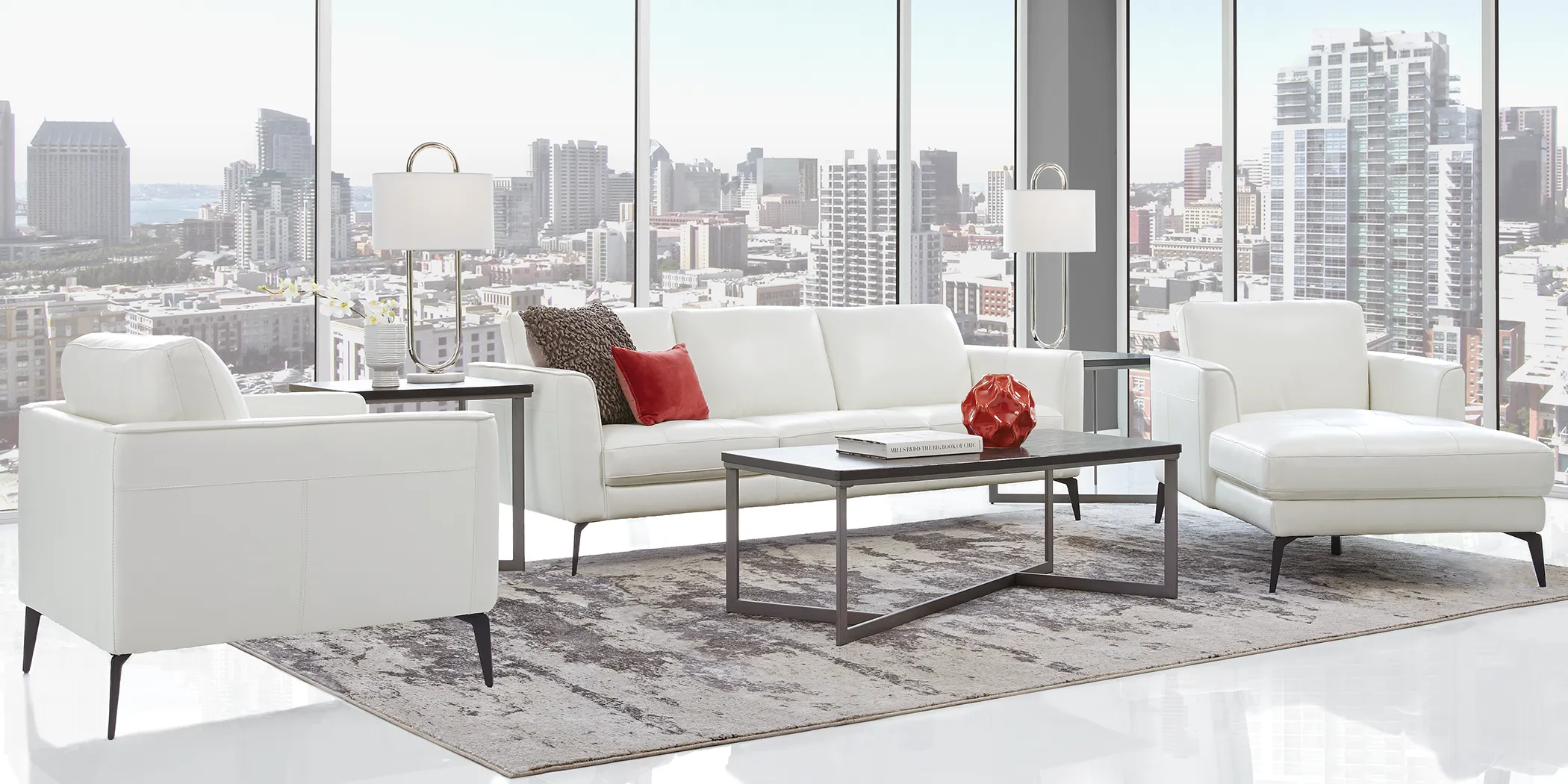 Brazil White 5 Pc Leather Living Room - Thumbnail - Image 1
