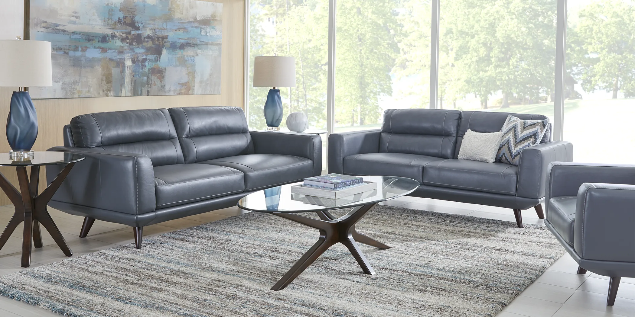 Capistrano Blue Leather 6 Pc Living Room - Thumbnail - Image 1
