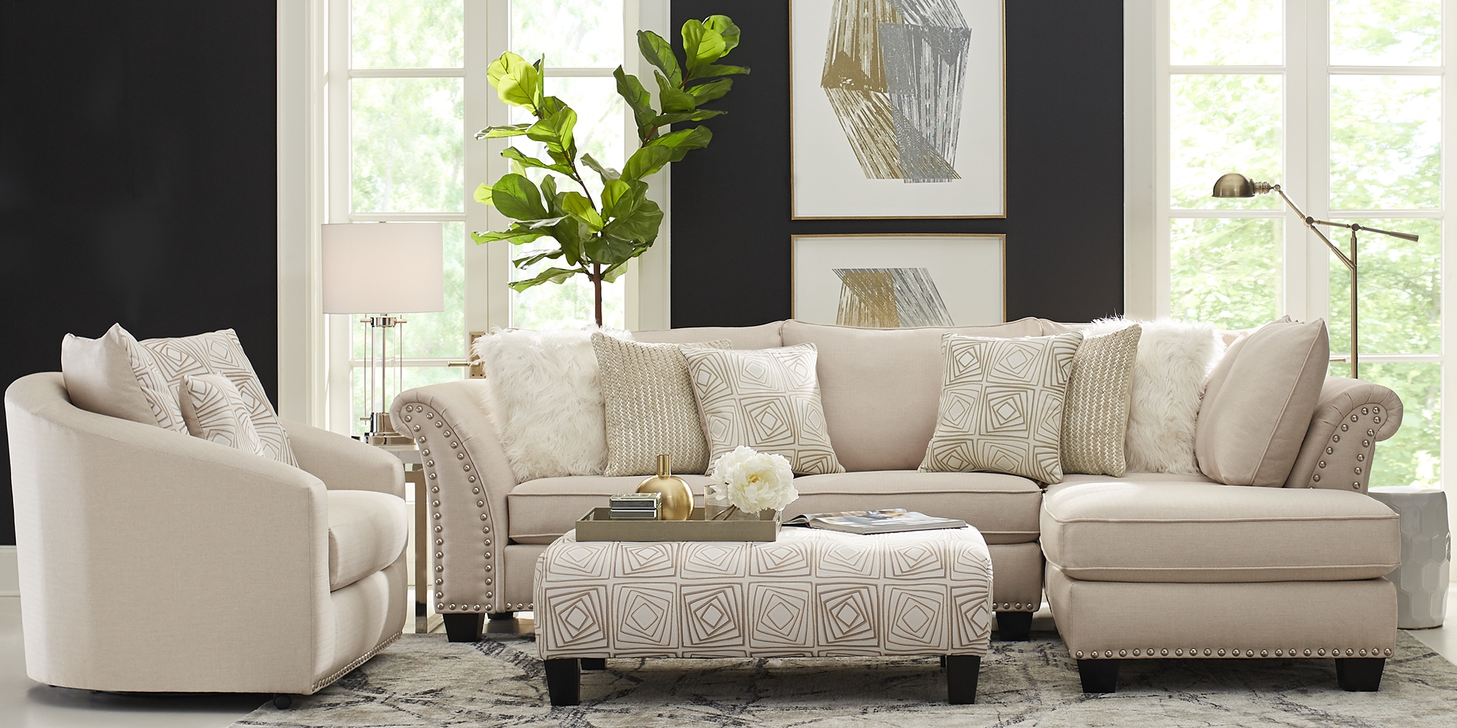 Claremont Beige 3 Pc Sectional Living Room - Thumbnail - Image 1