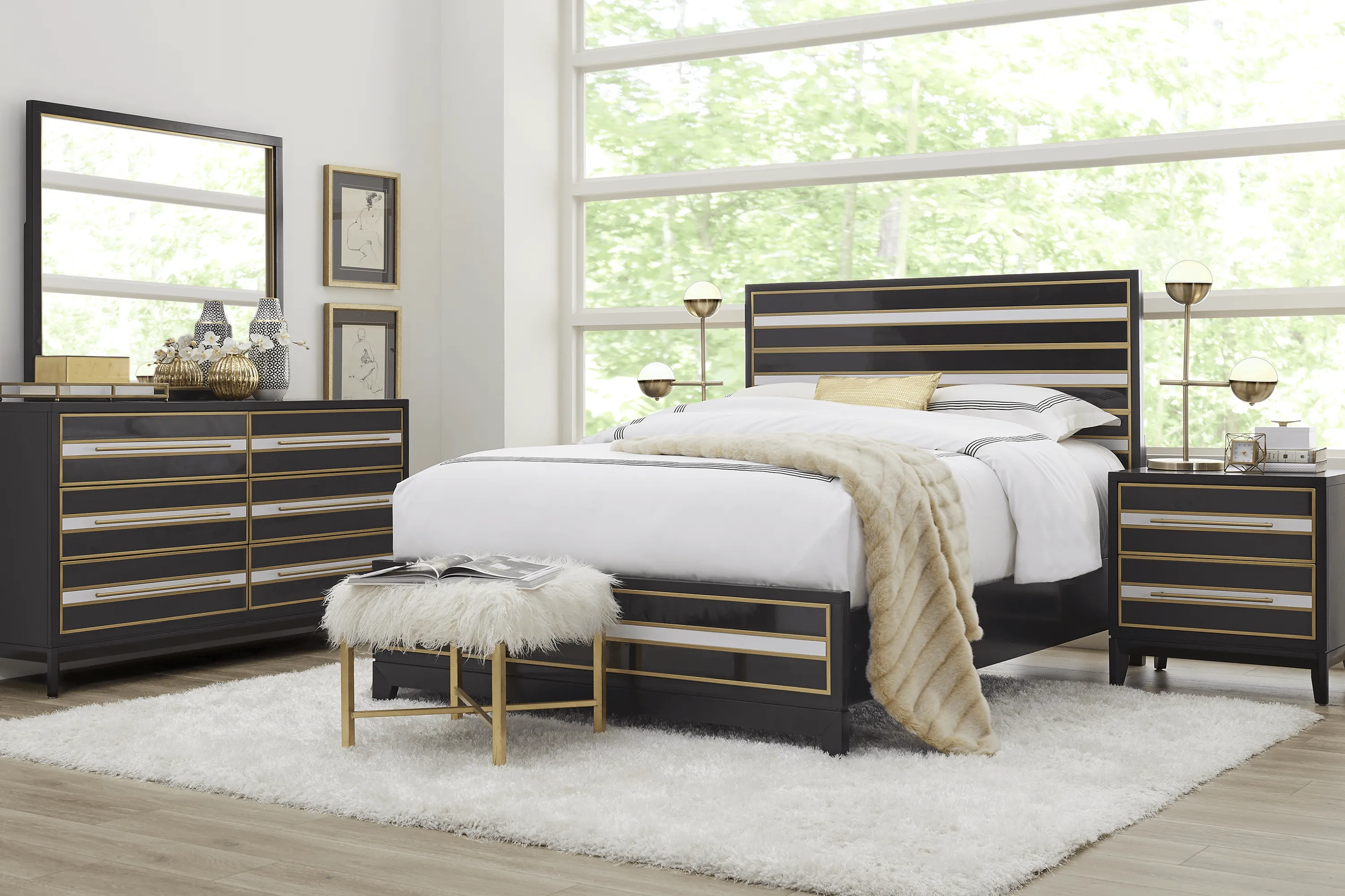 French Riviera Black 3 Pc King Panel Bed - Thumbnail - Image 2
