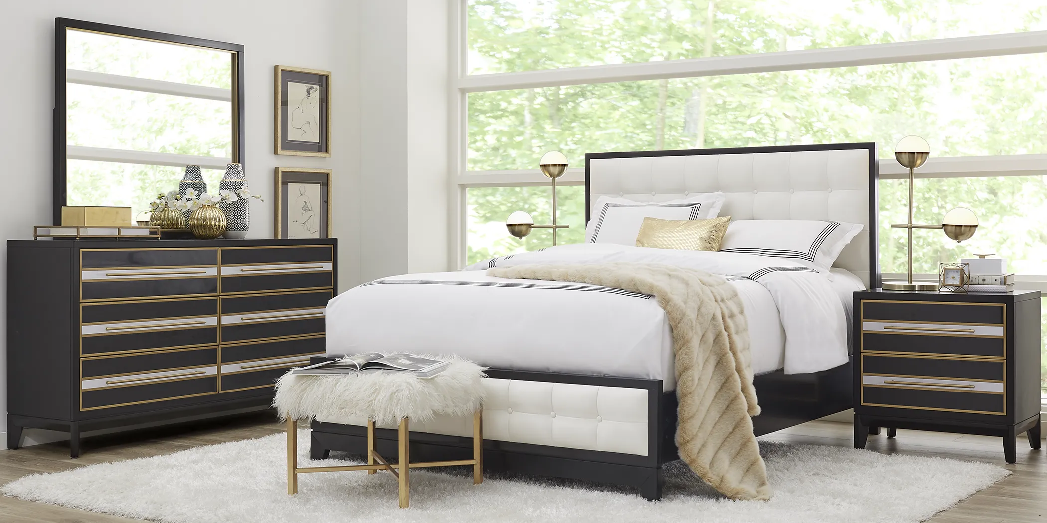 French Riviera Black 3 Pc Queen Upholstered Bed - Thumbnail - Image 2