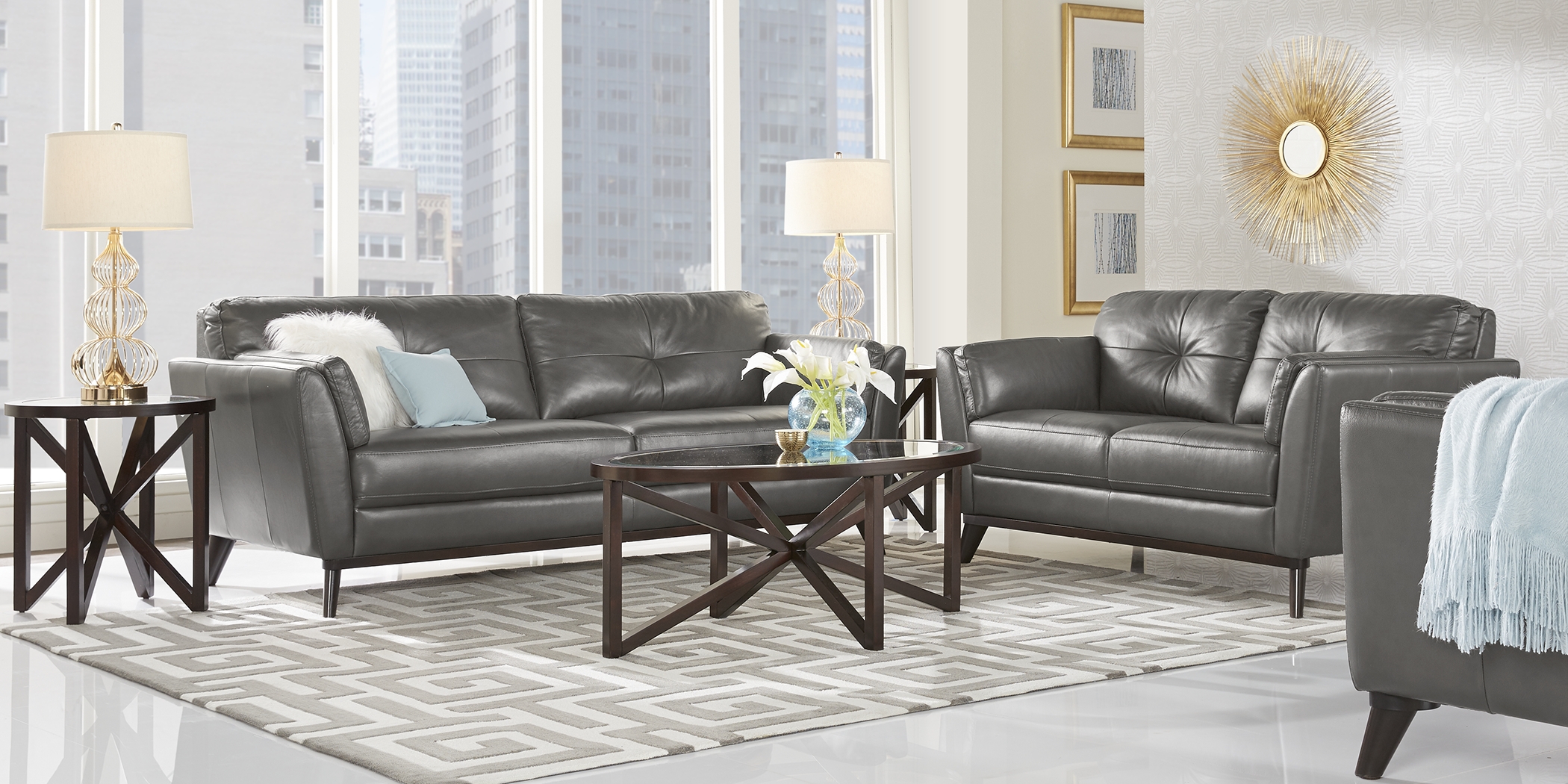 Gabriele Gray 2 Pc Leather Living Room - Thumbnail - Image 1