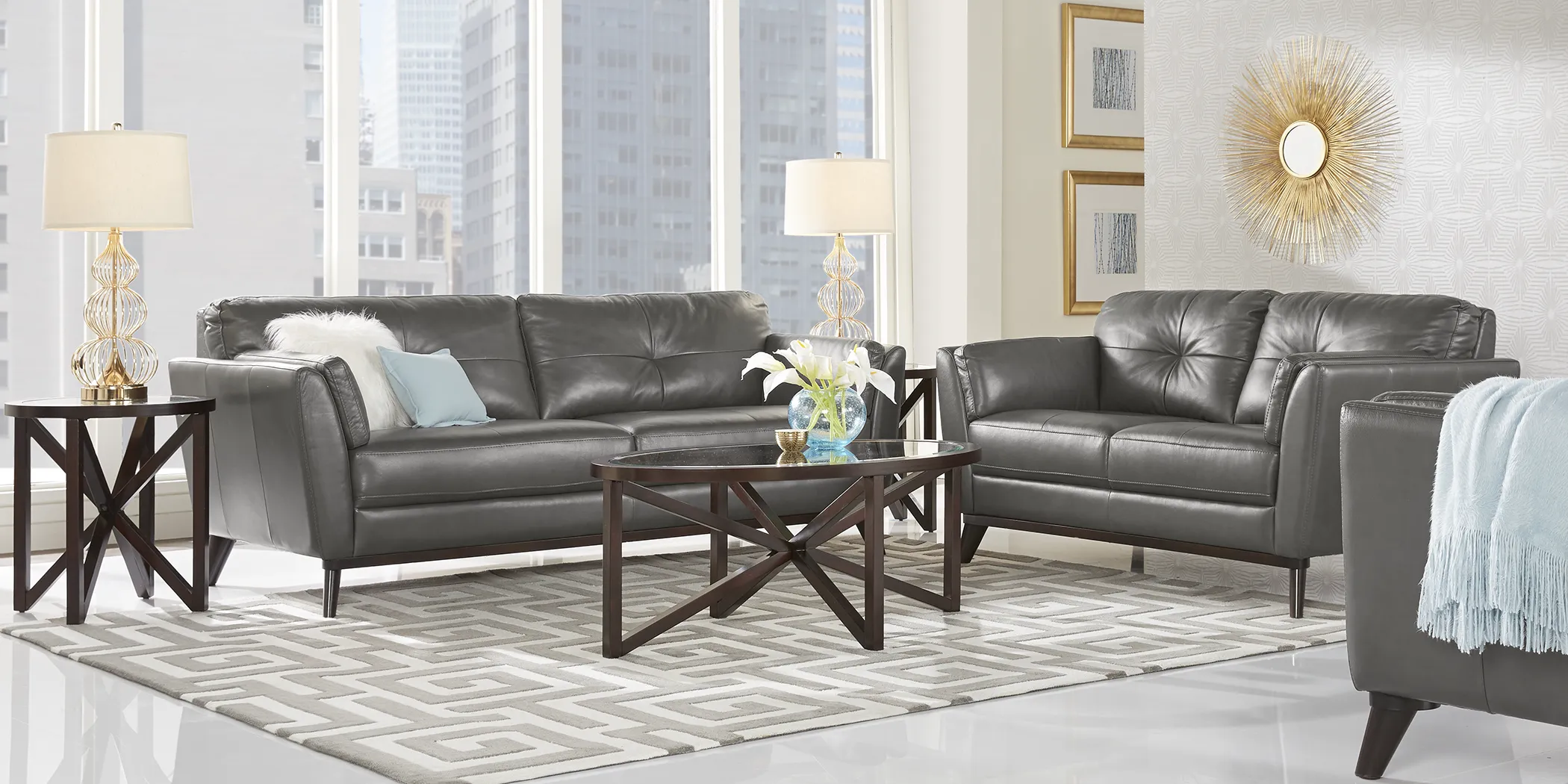 Gabriele Gray 3 Pc Leather Living Room - Thumbnail - Image 1