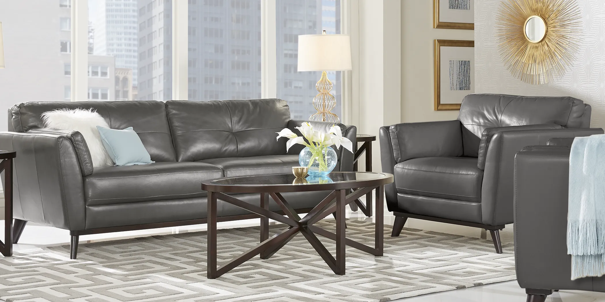 Gabriele Gray 5 Pc Leather Living Room - Thumbnail - Image 1