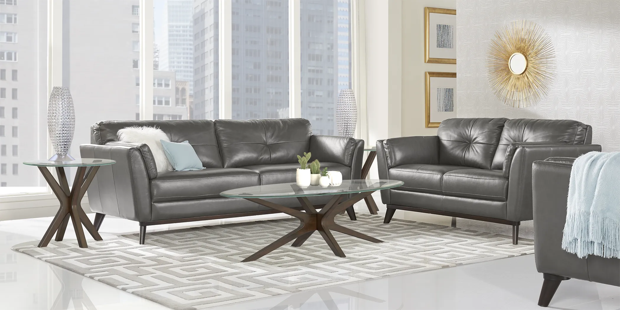 Gabriele Gray 7 Pc Leather Living Room - Thumbnail - Image 1