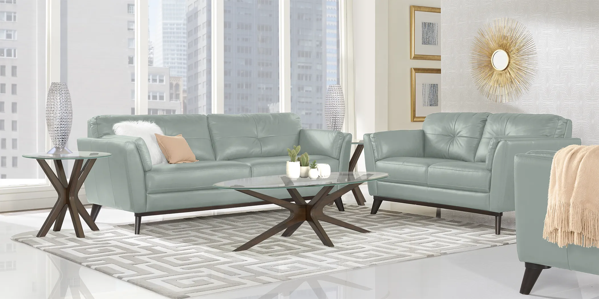 Gabriele Spa Blue 5 Pc Leather Living Room - Thumbnail - Image 1