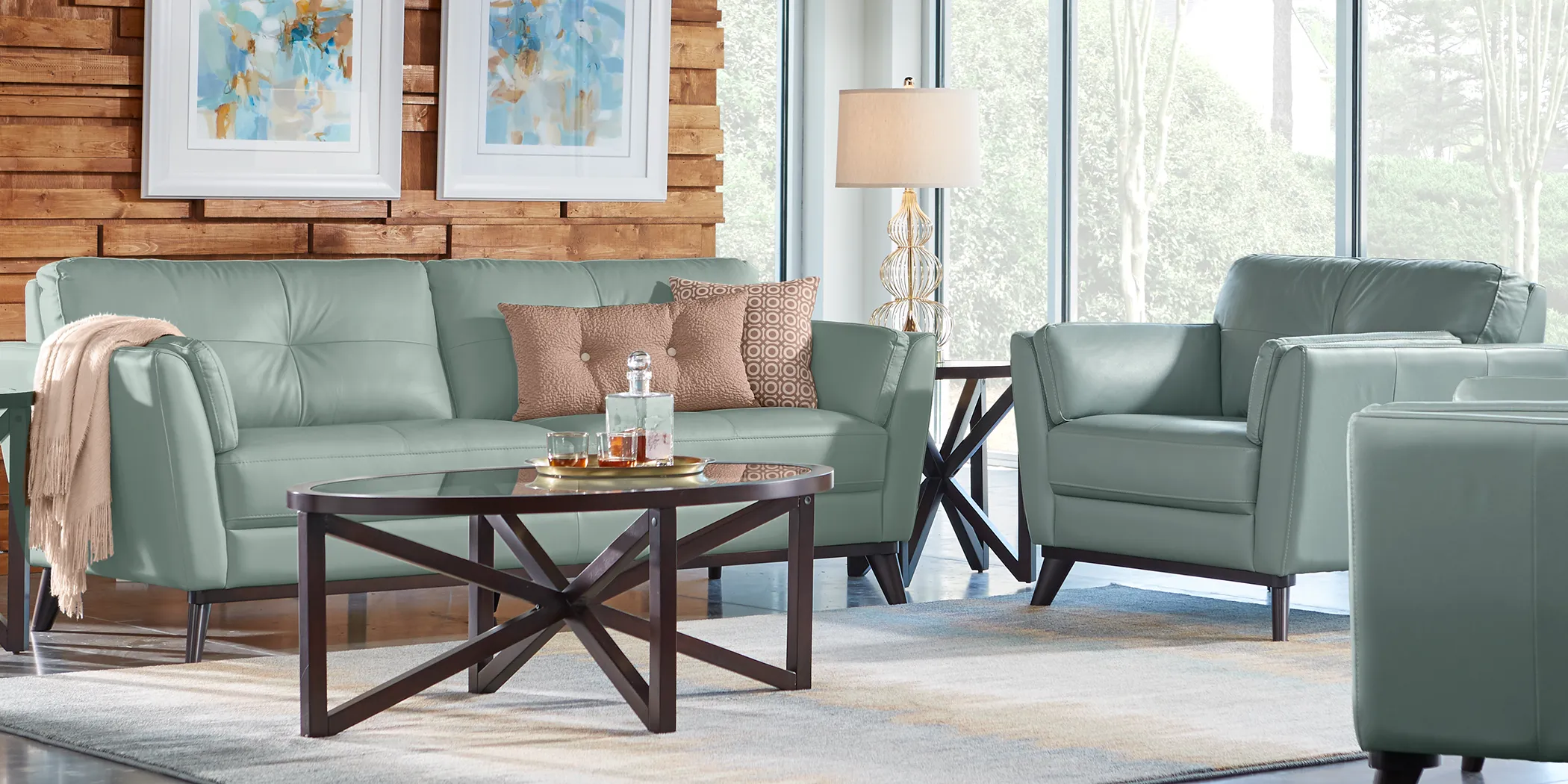 Gabriele Spa Blue 5 Pc Leather Living Room - Thumbnail - Image 1