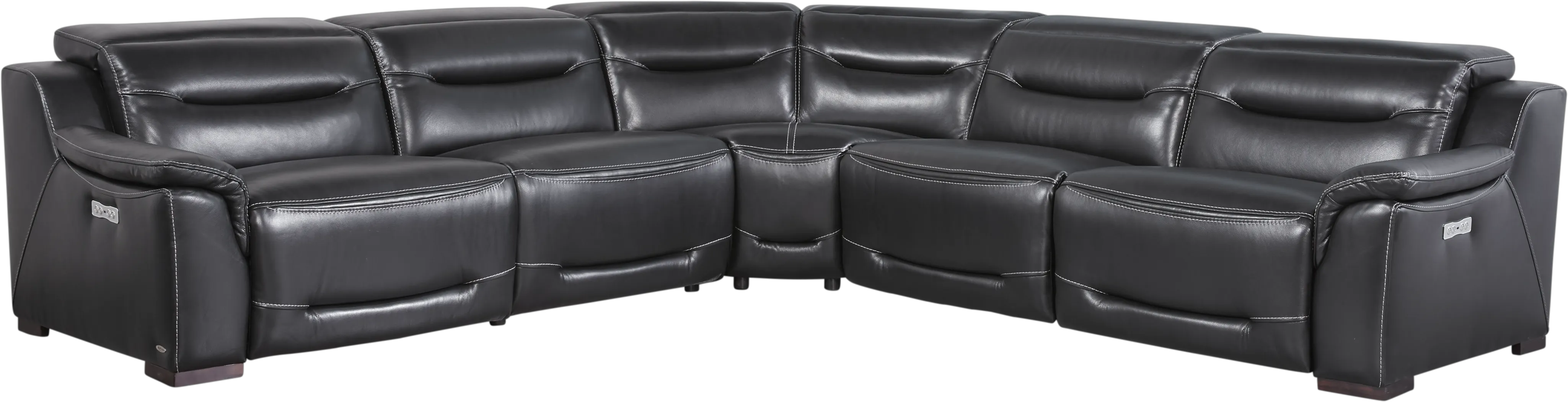 Gallia Black Leather 5 Pc Dual Power Reclining Sectional - Thumbnail - Image 1