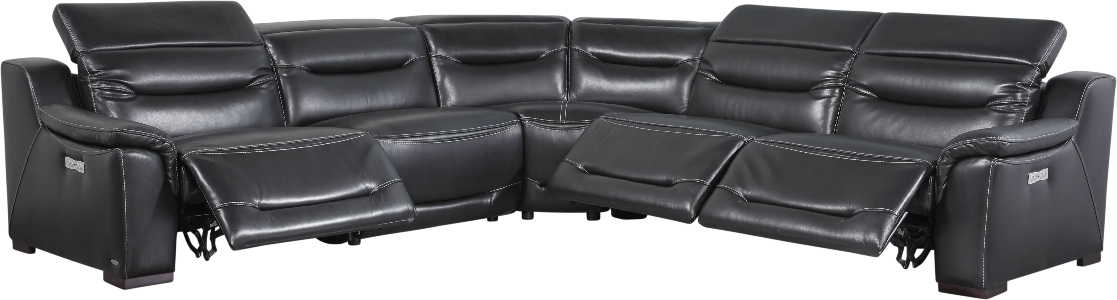 Gallia Black Leather 5 Pc Dual Power Reclining Sectional - Thumbnail - Image 3