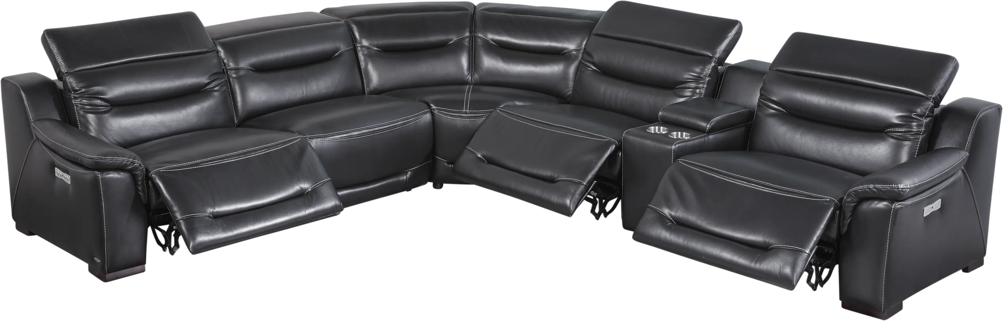 Gallia Black Leather 6 Pc Dual Power Reclining Sectional - Thumbnail - Image 1