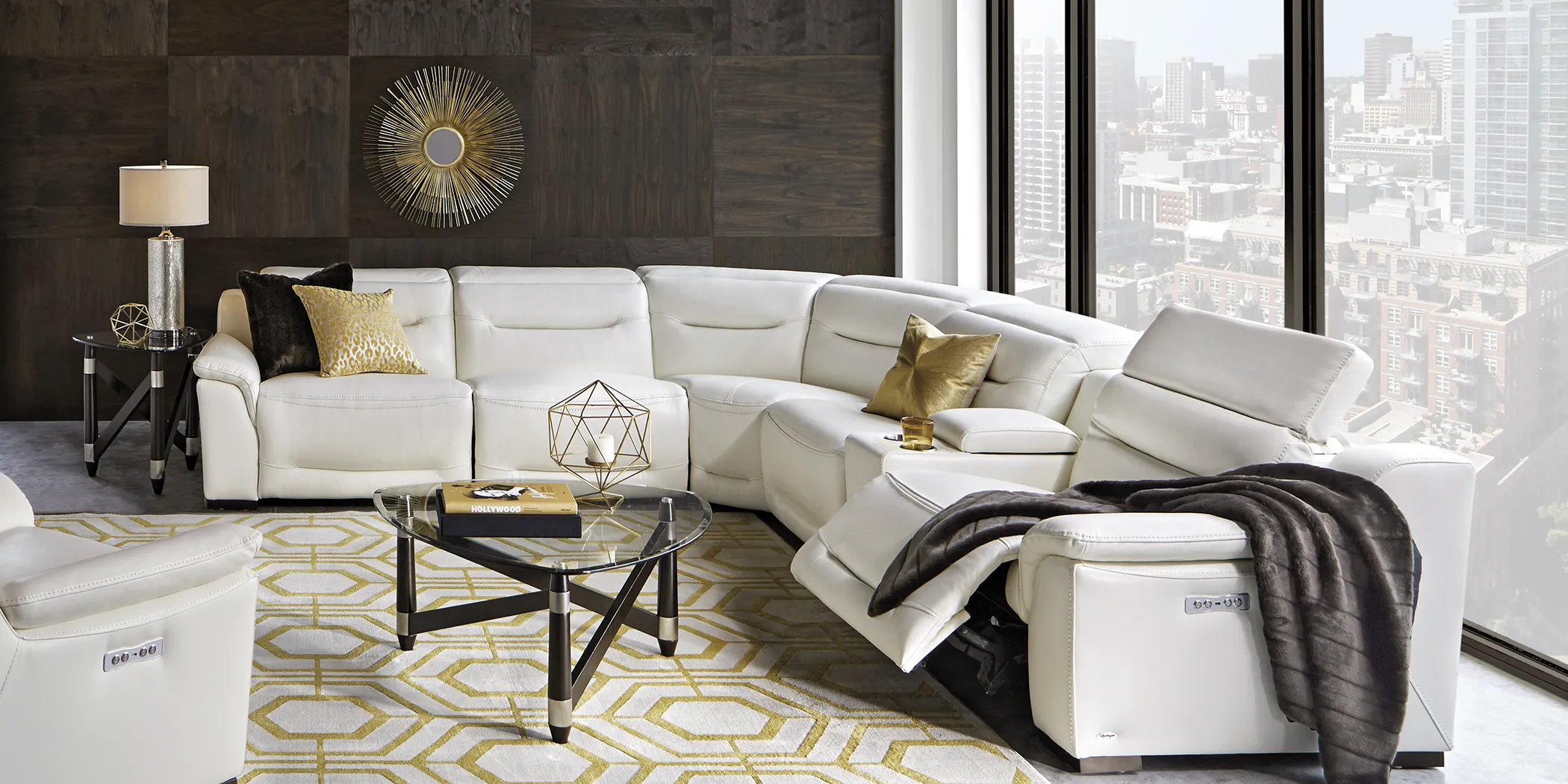 Gallia White Leather 7 Pc Power Plus Reclining Sectional Living Room - Thumbnail - Image 1