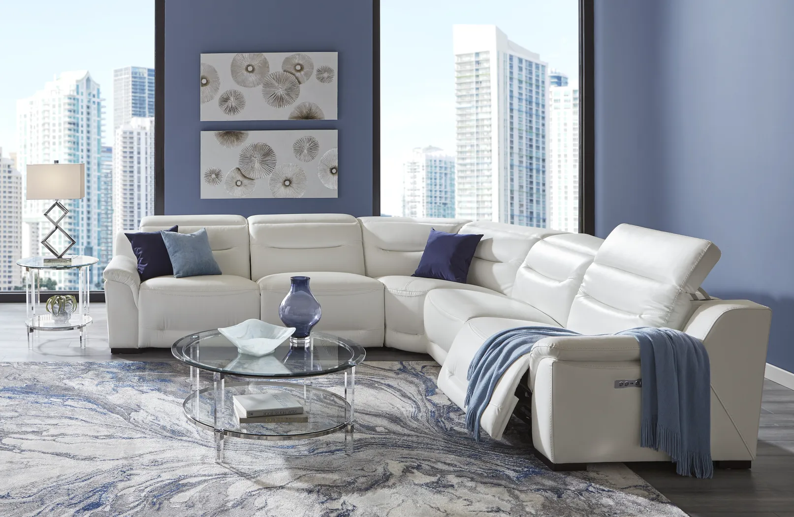 Gallia Way White Leather 5 Pc Dual Power Reclining Sectional - Thumbnail - Image 1