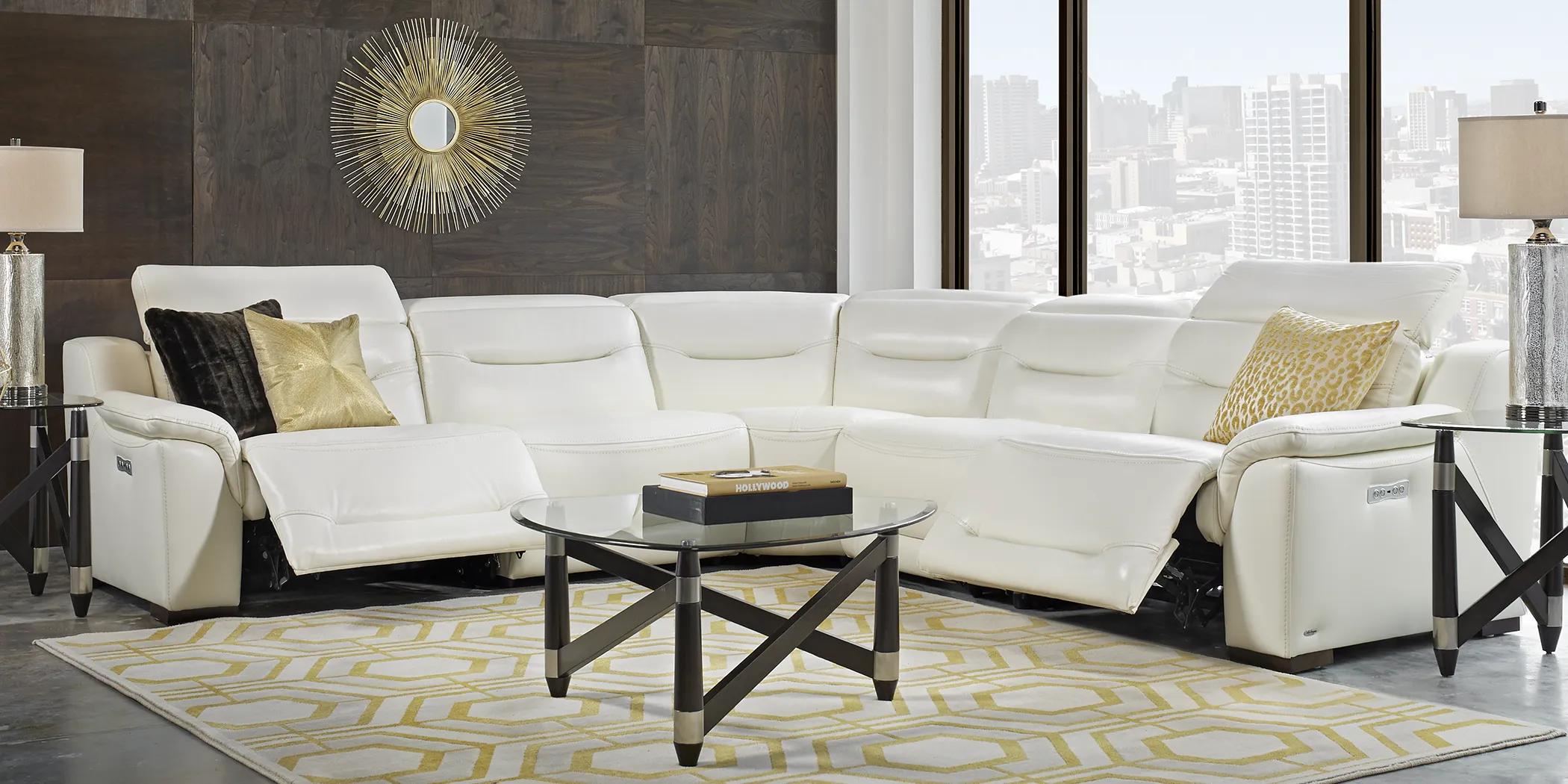 Gallia White Leather 5 Pc Dual Power Reclining Sectional - Thumbnail - Image 2