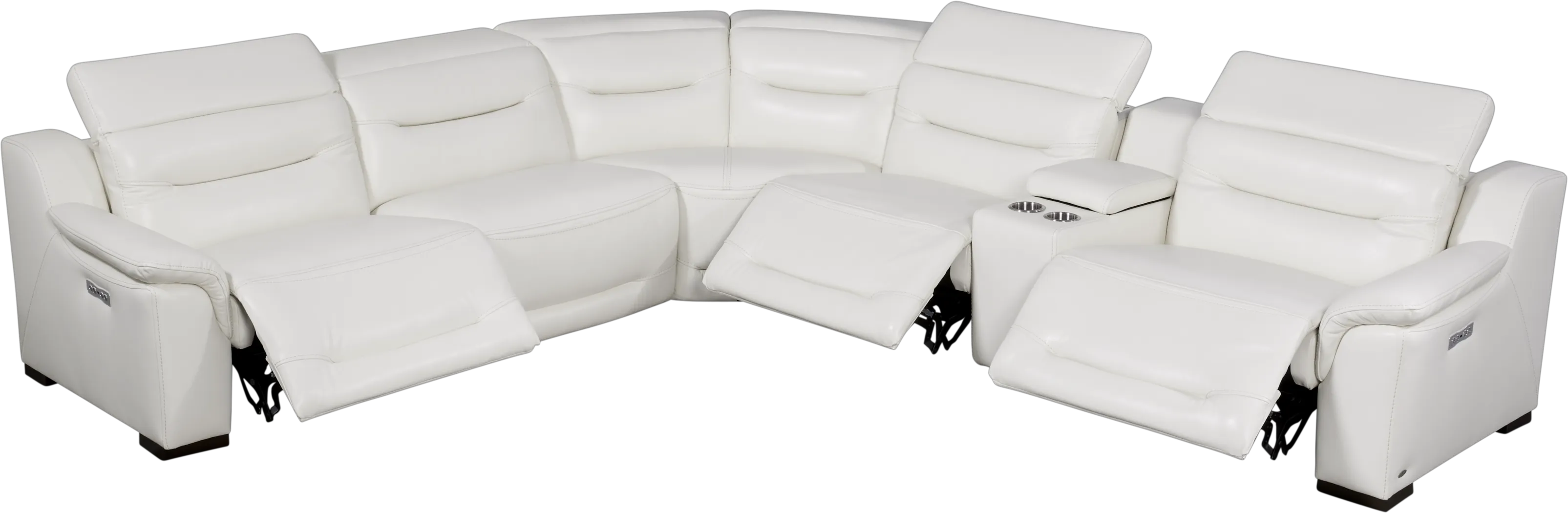 Gallia White Leather 6 Pc Dual Power Reclining Sectional - Thumbnail - Image 1