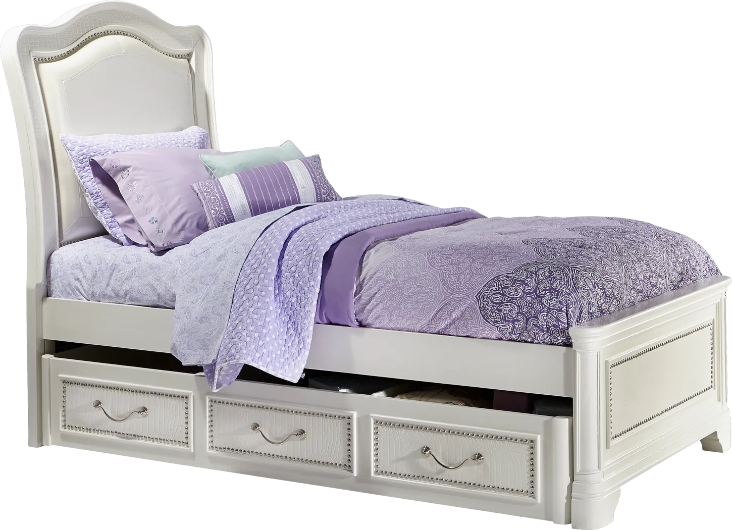 Kayla White 4 Pc Full Panel Bed w/Trundle - Thumbnail - Image 1