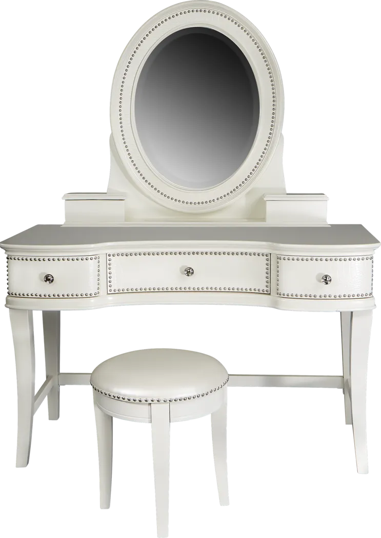 Kayla White Vanity, Mirror and Stool Set - Thumbnail - Image 1