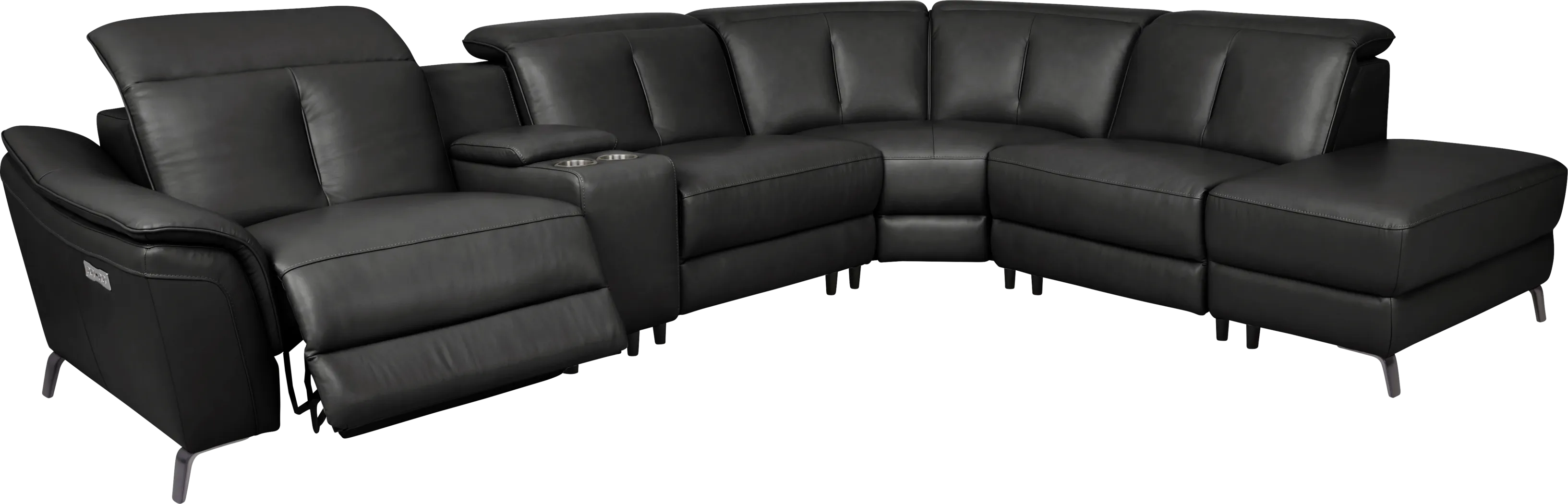 Naples Black Leather 6 Pc Dual Power Reclining Sectional - Thumbnail - Image 3
