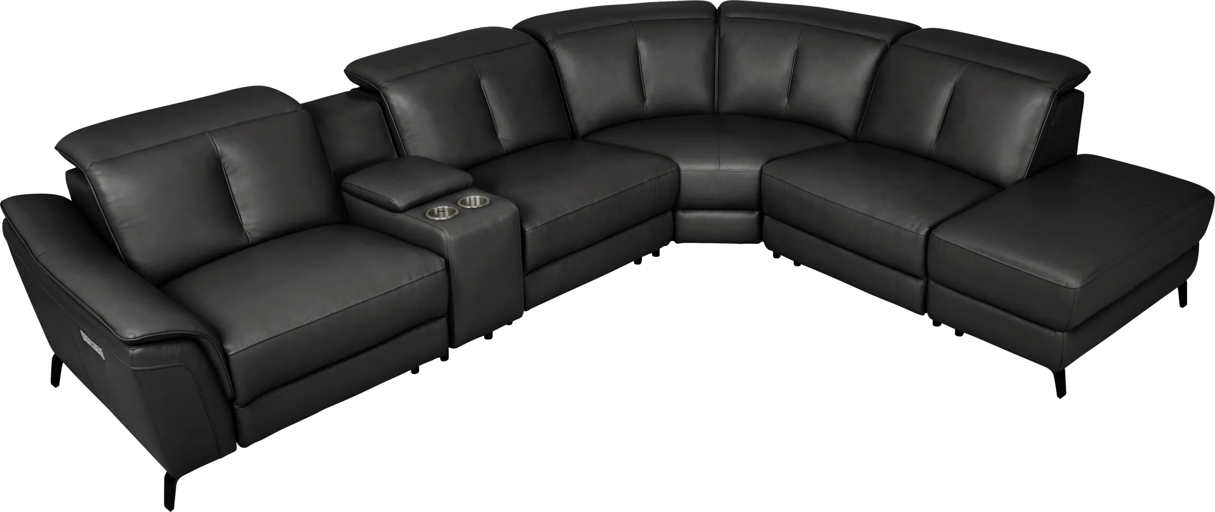 Naples Black Leather 6 Pc Dual Power Reclining Sectional - Thumbnail - Image 4