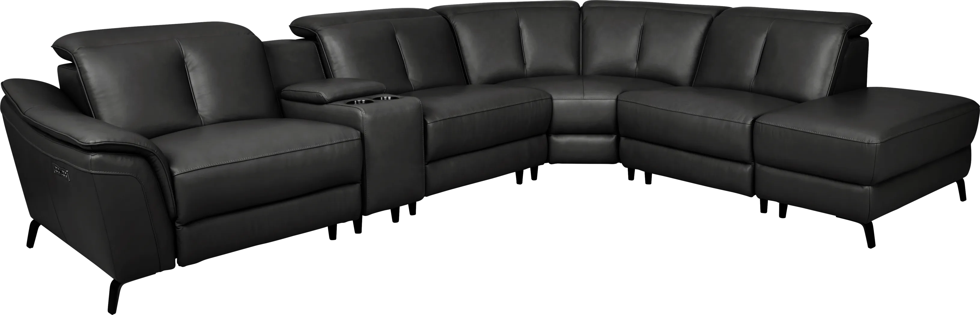 Naples Black Leather 6 Pc Dual Power Reclining Sectional - Thumbnail - Image 1