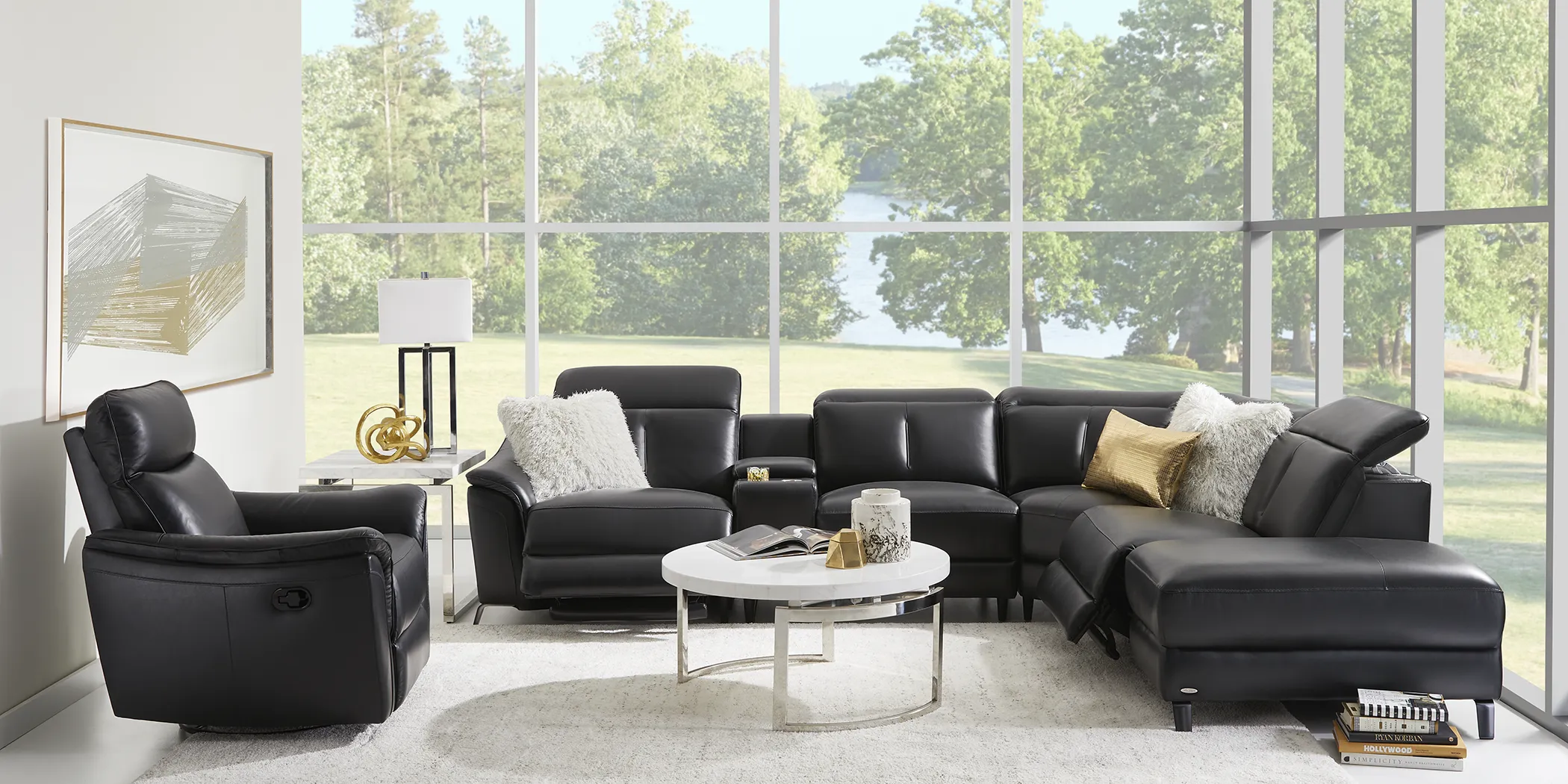Naples Black Leather 6 Pc Dual Power Reclining Sectional - Thumbnail - Image 2