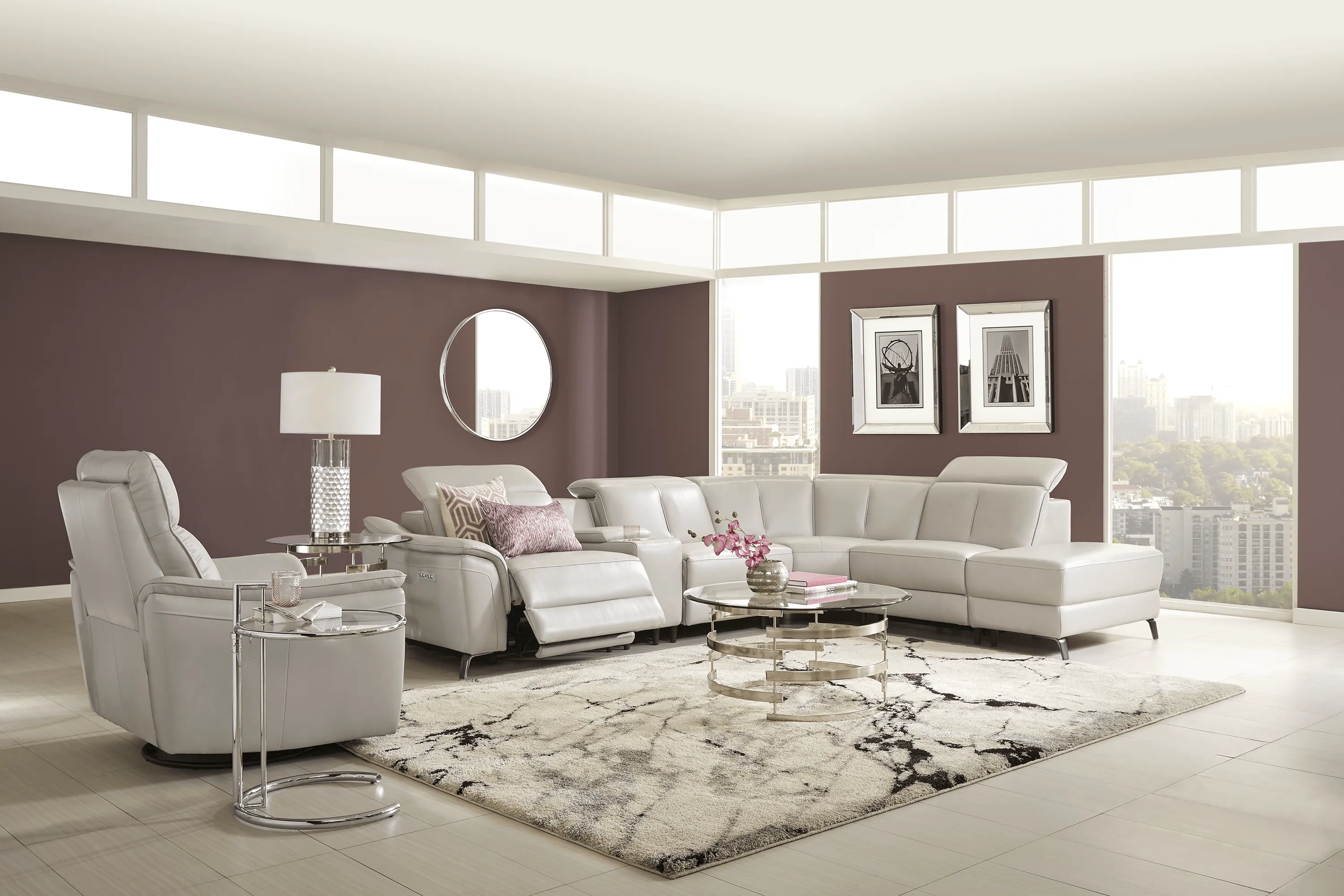 Naples Light Gray Leather 10 Pc Dual Power Reclining Sectional Living Room - Thumbnail - Image 1