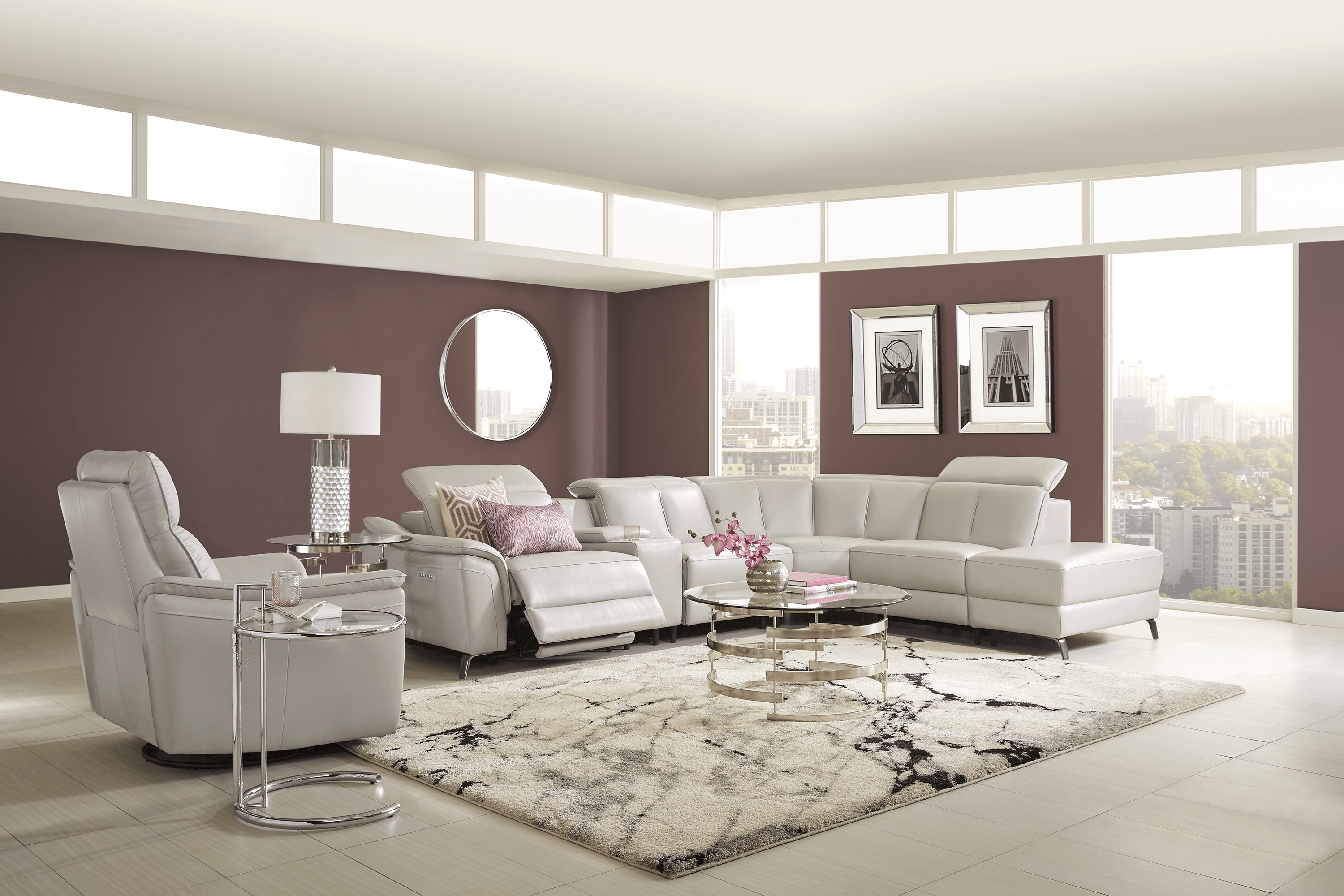 Naples Light Gray Leather 6 Pc Dual Power Reclining Sectional - Thumbnail - Image 2