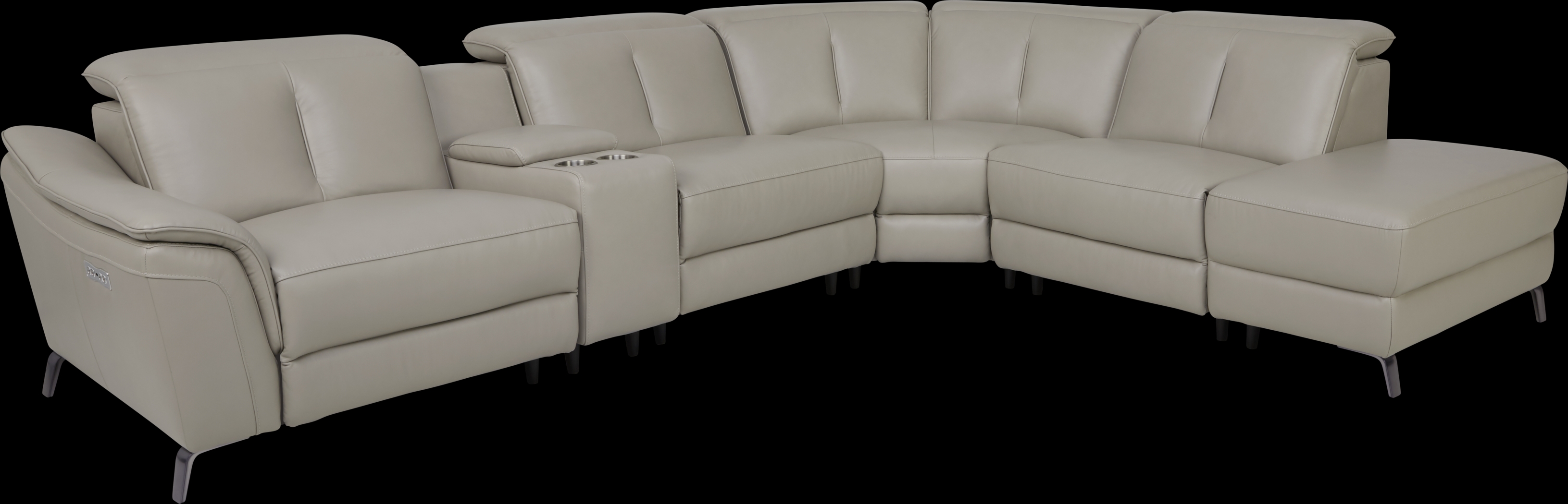 Naples Light Gray Leather 6 Pc Dual Power Reclining Sectional - Thumbnail - Image 1