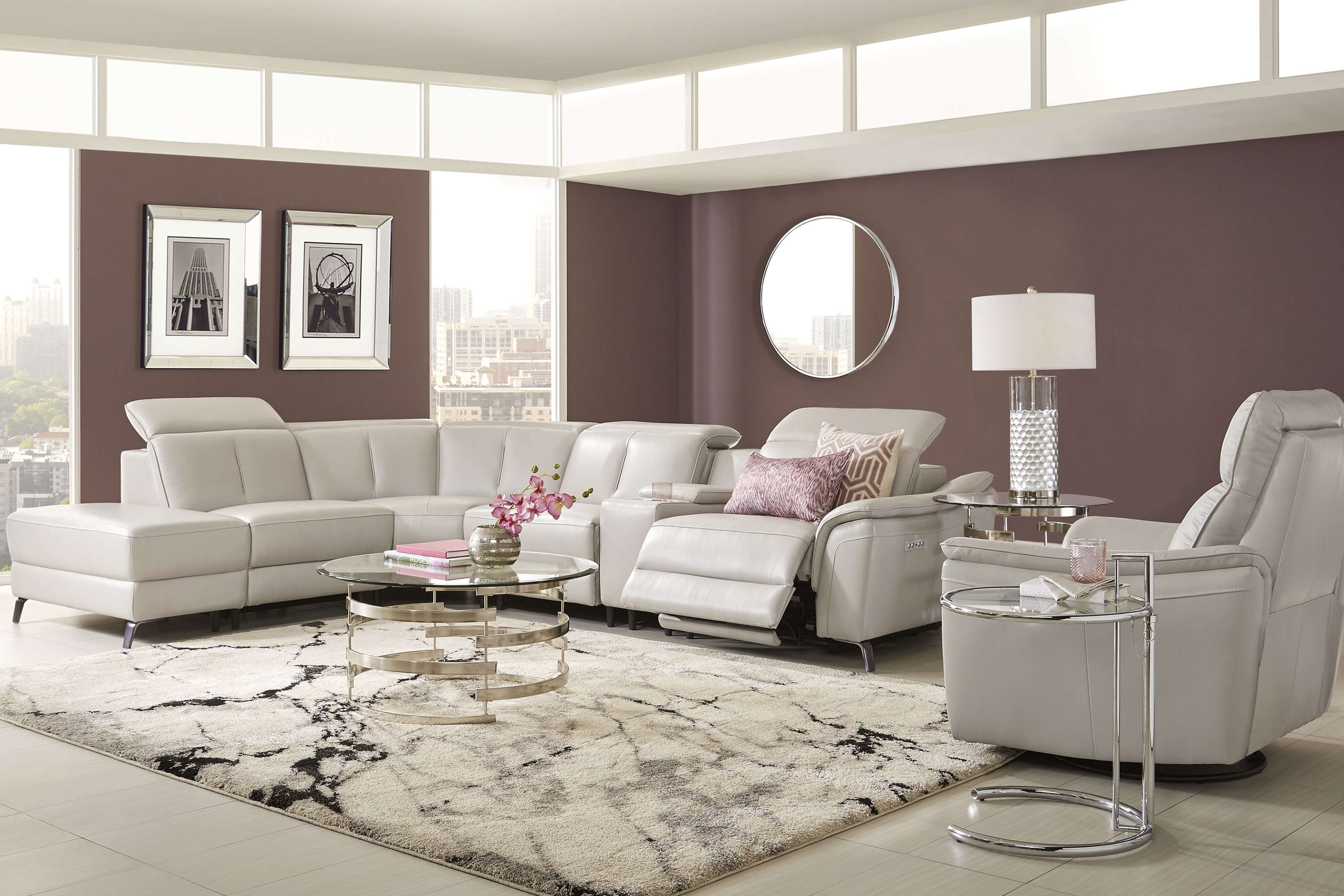 Naples Light Gray Leather 6 Pc Dual Power Reclining Sectional - Thumbnail - Image 2