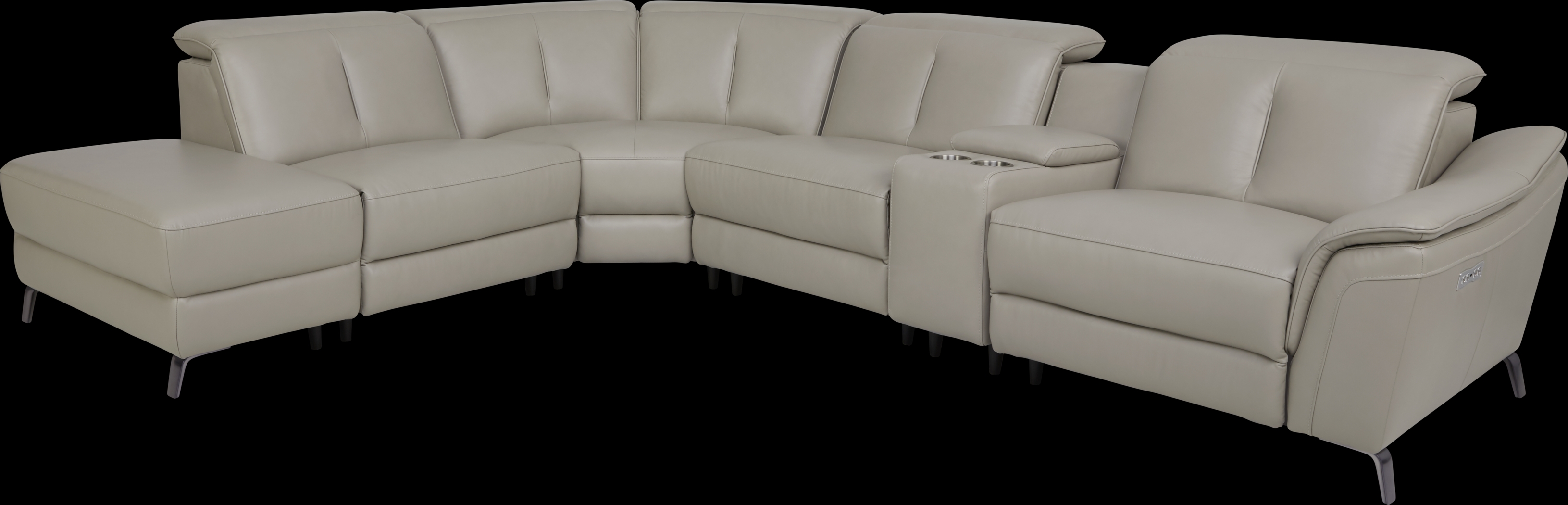 Naples Light Gray Leather 6 Pc Dual Power Reclining Sectional - Thumbnail - Image 1