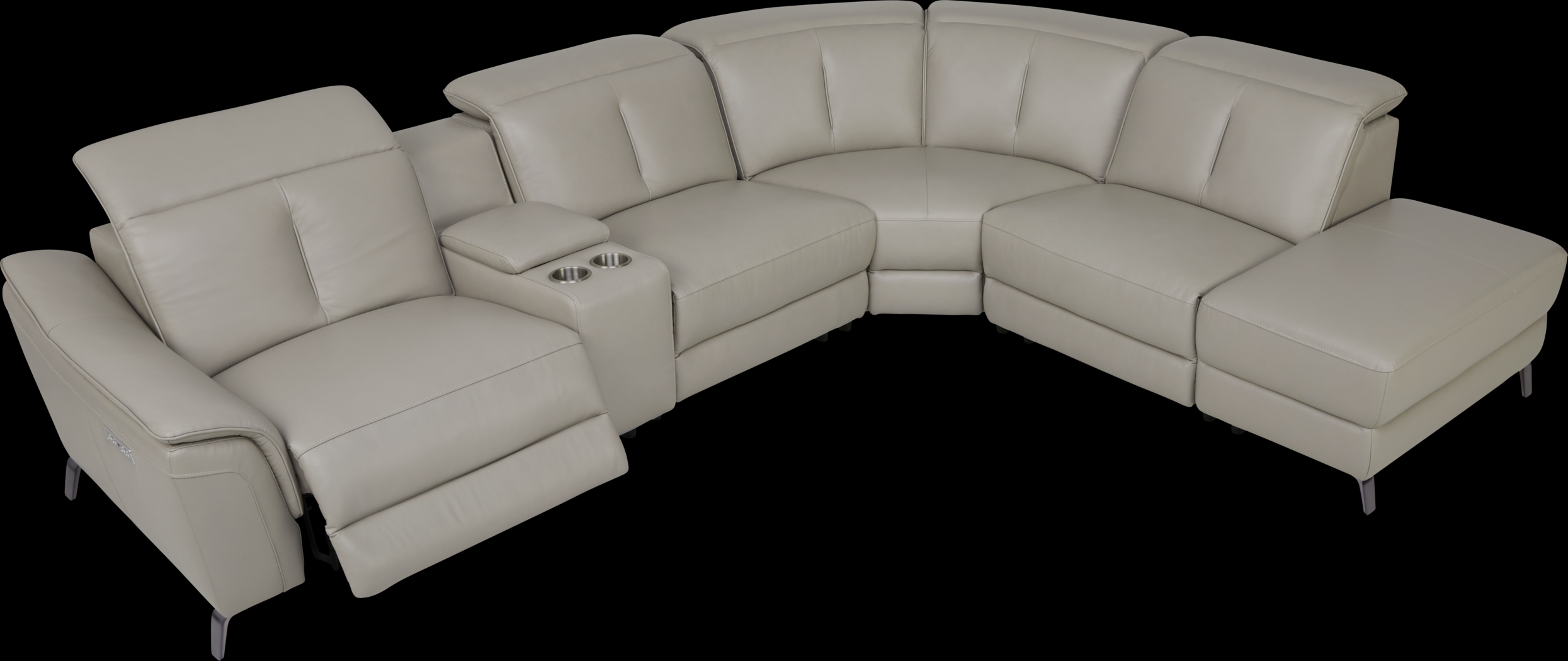 Naples Light Gray Leather 6 Pc Dual Power Reclining Sectional - Thumbnail - Image 3