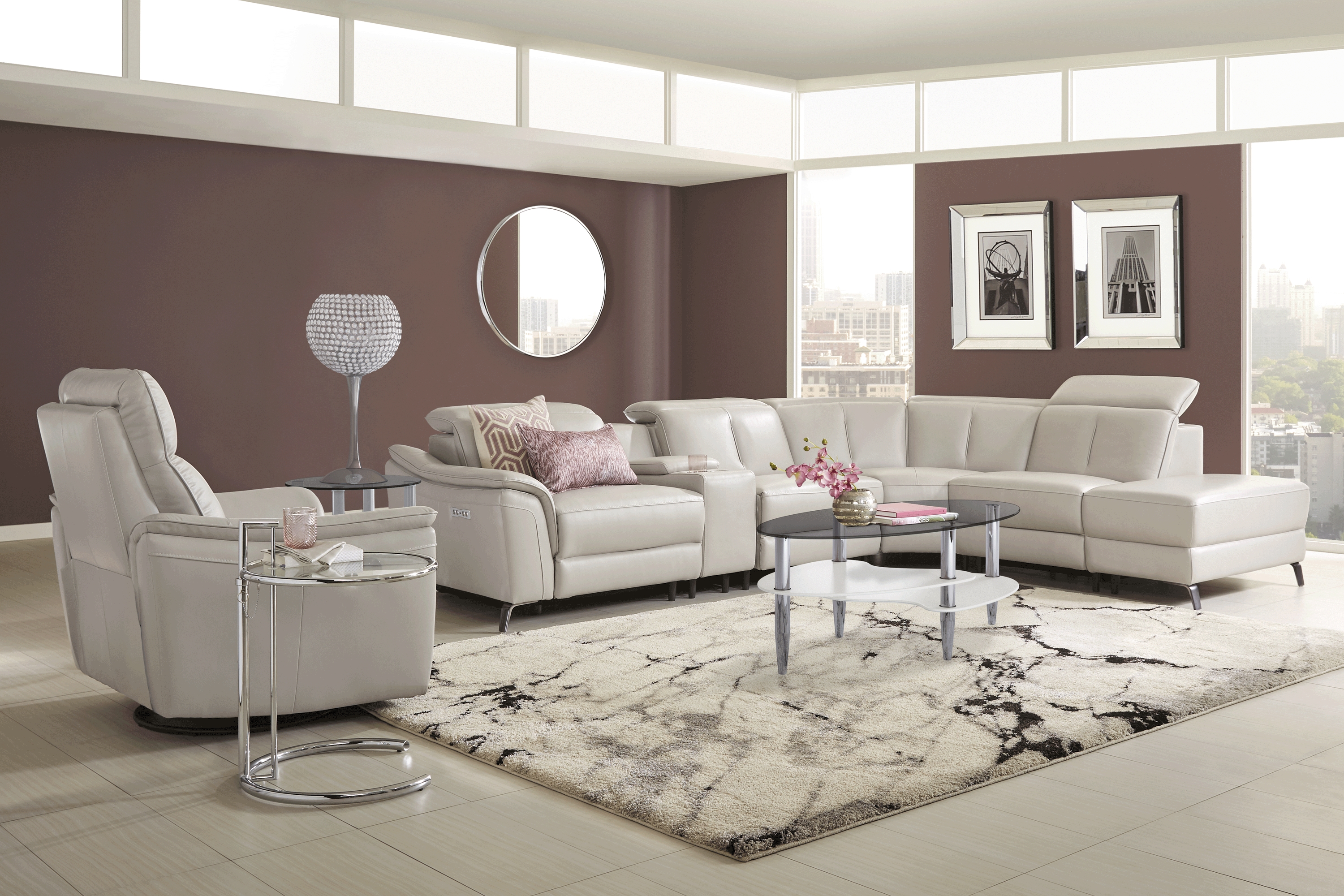 Naples Light Gray Leather 6 Pc Dual Power Reclining Sectional - Thumbnail - Image 2