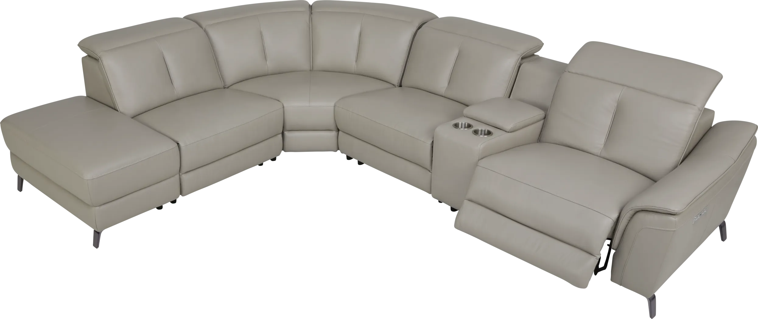 Naples Light Gray Leather 6 Pc Dual Power Reclining Sectional - Thumbnail - Image 3