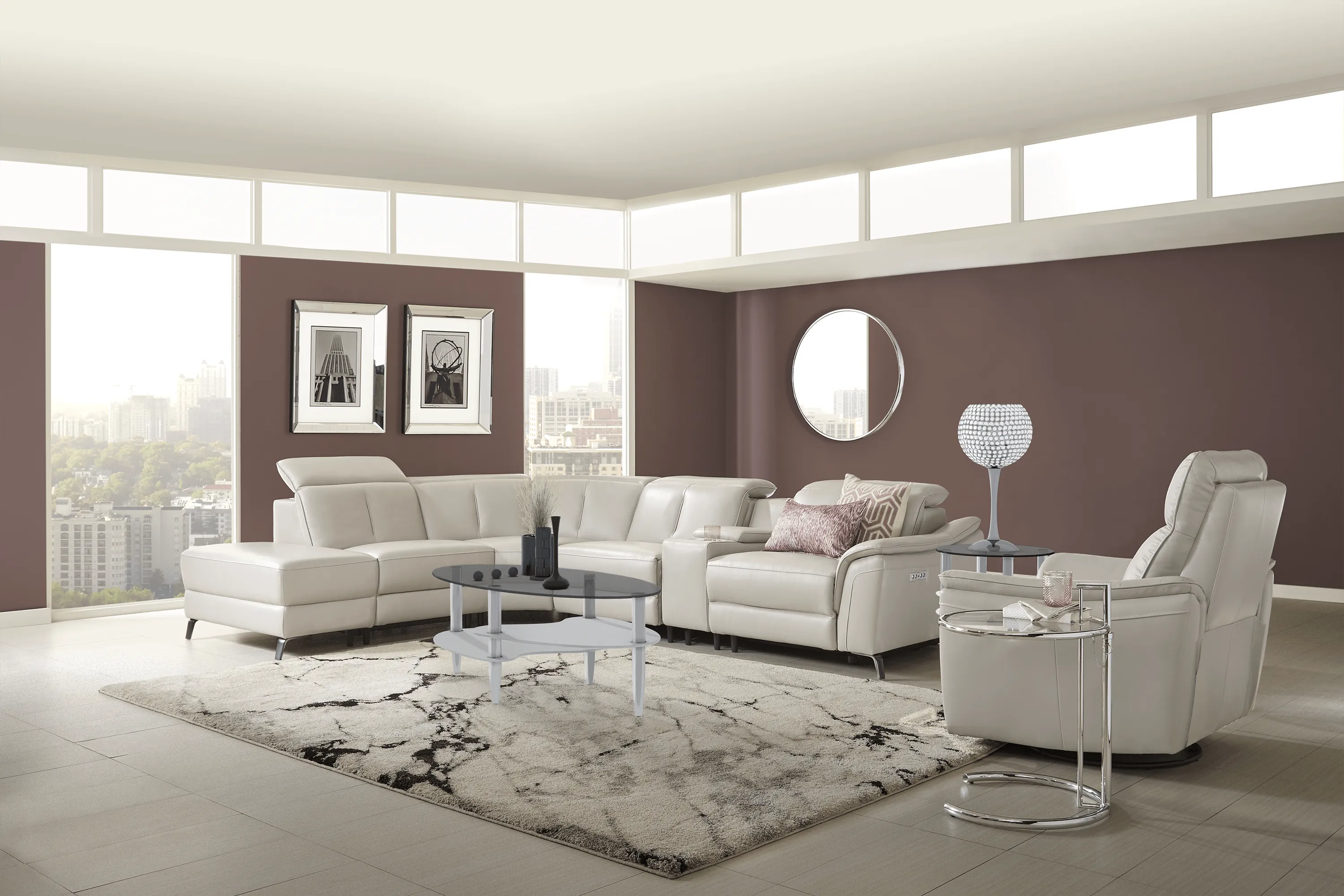 Naples Light Gray Leather 6 Pc Dual Power Reclining Sectional - Thumbnail - Image 2