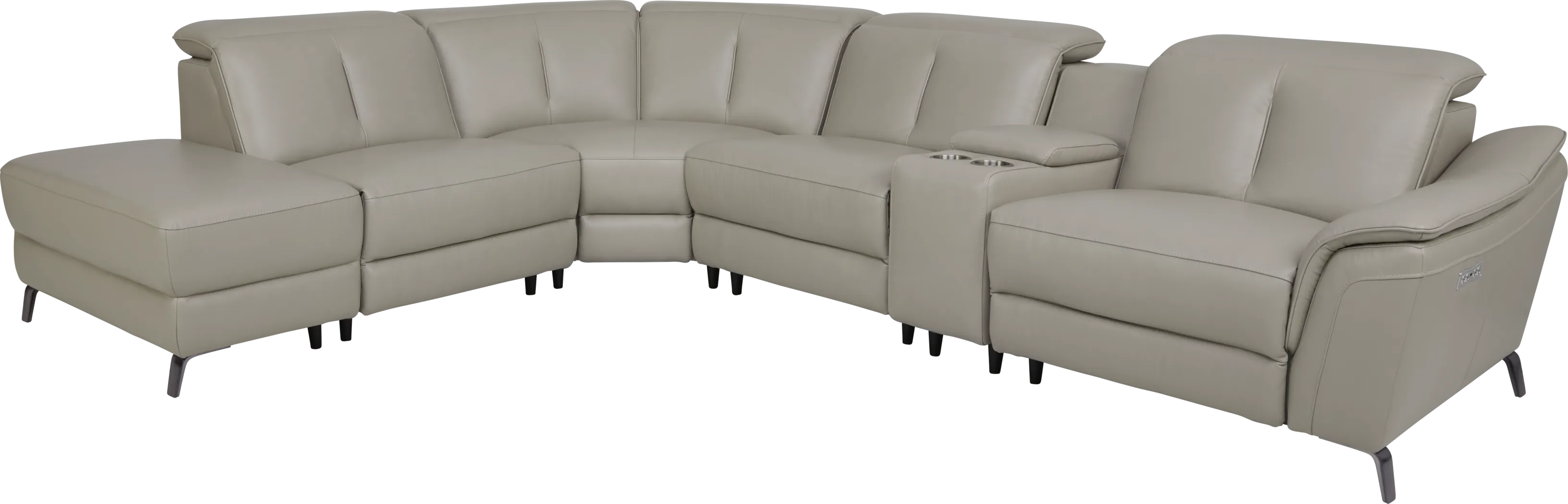 Naples Light Gray Leather 6 Pc Dual Power Reclining Sectional - Thumbnail - Image 1